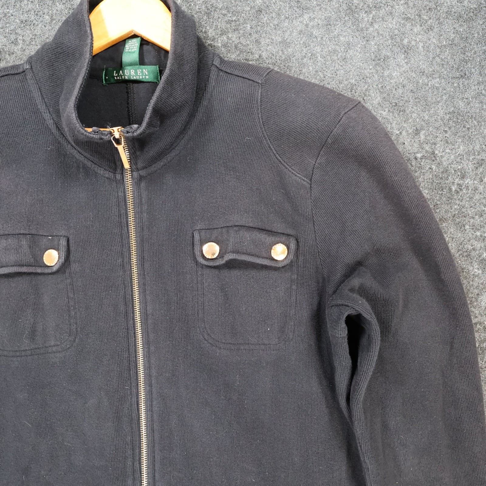 Lauren Ralph Lauren Jacket Womens XL Black Cotton Full Zip Utility Field Coat - Thumbnail 9