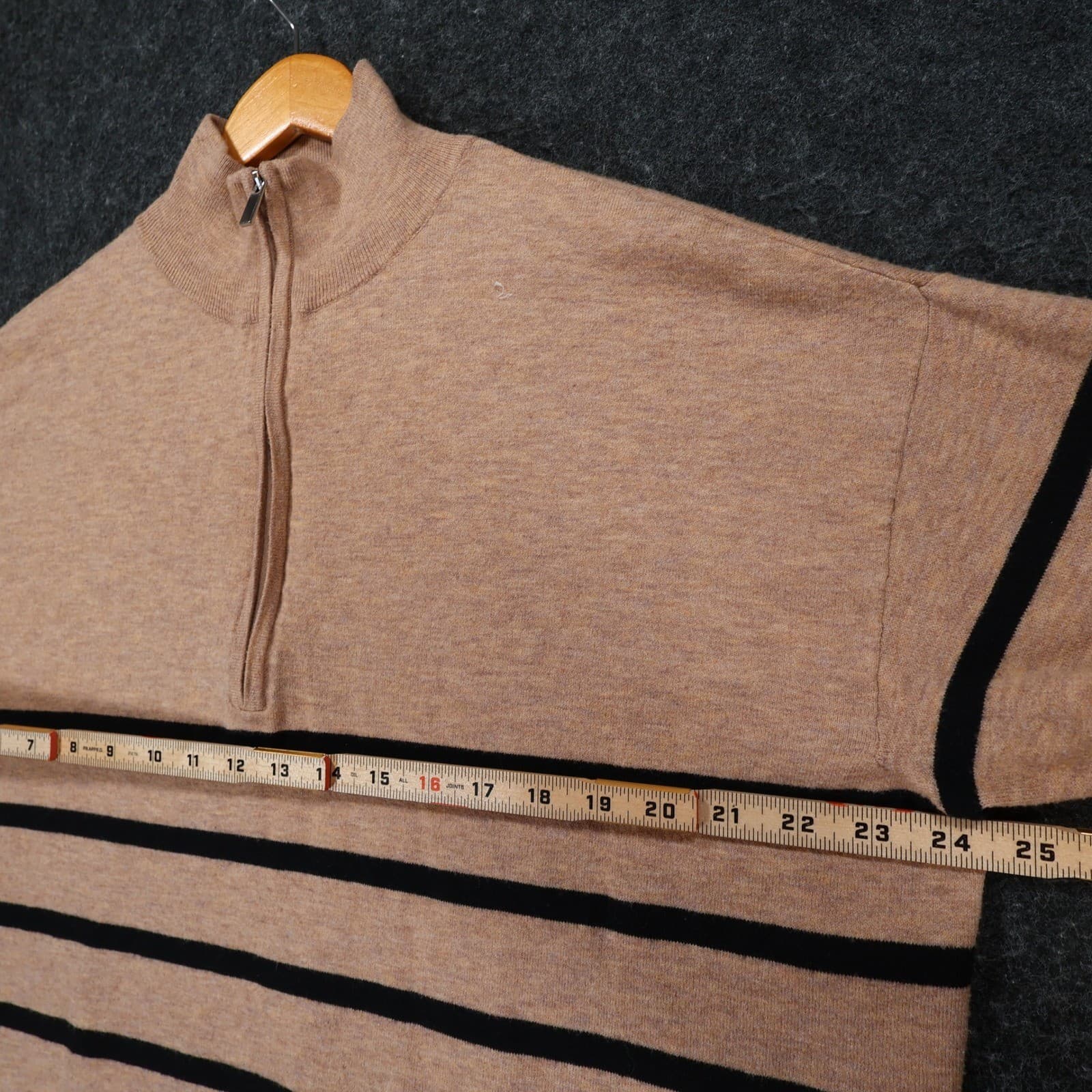 Ava & Viv Quarter Zip Pullover Women XXL Tan Black Striped Recycled Knit Sweater - Thumbnail 3