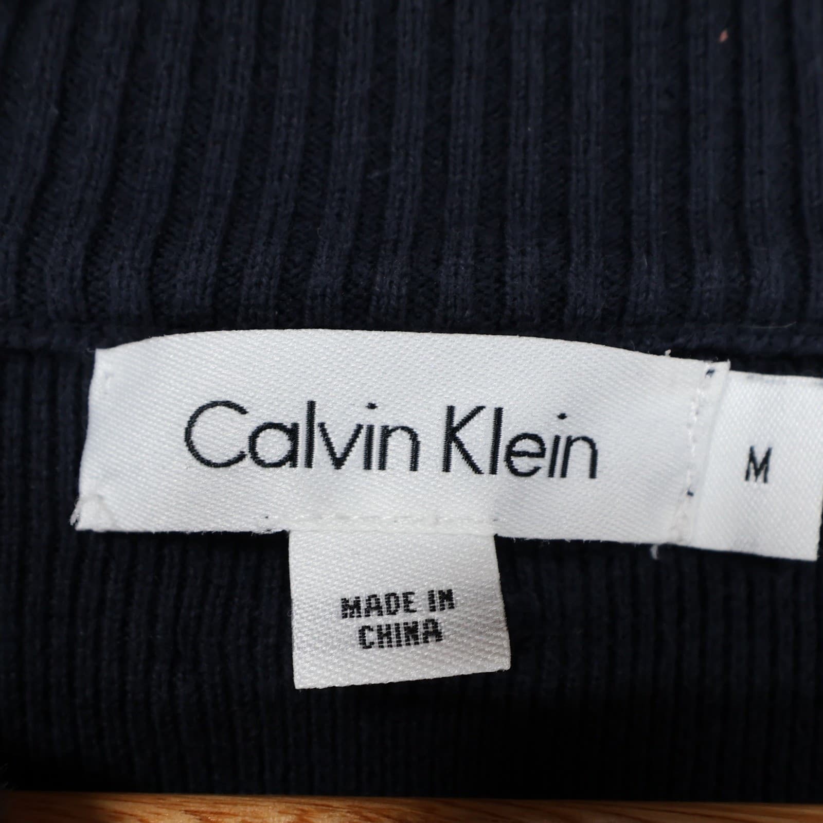 Calvin Klein Full Zip Cardigan Mens M Navy Blue Cotton Ribbed Mock Neck Sweater - Thumbnail 7