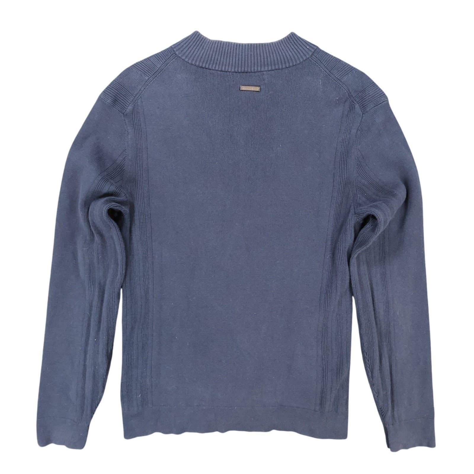 Calvin Klein Full Zip Cardigan Mens M Navy Blue Cotton Ribbed Mock Neck Sweater - Thumbnail 2