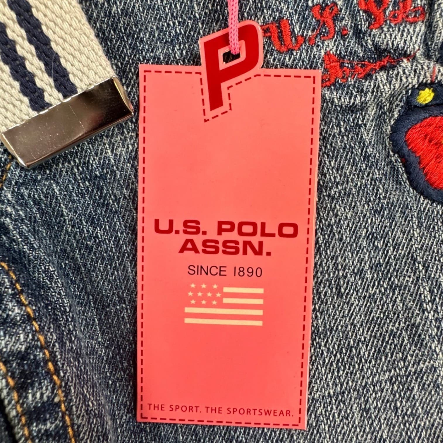 U.S. Polo Assn Jeans Girls 12 Blue Ramie Cotton Y2K Butterfly Embroidered Belted - Thumbnail 8