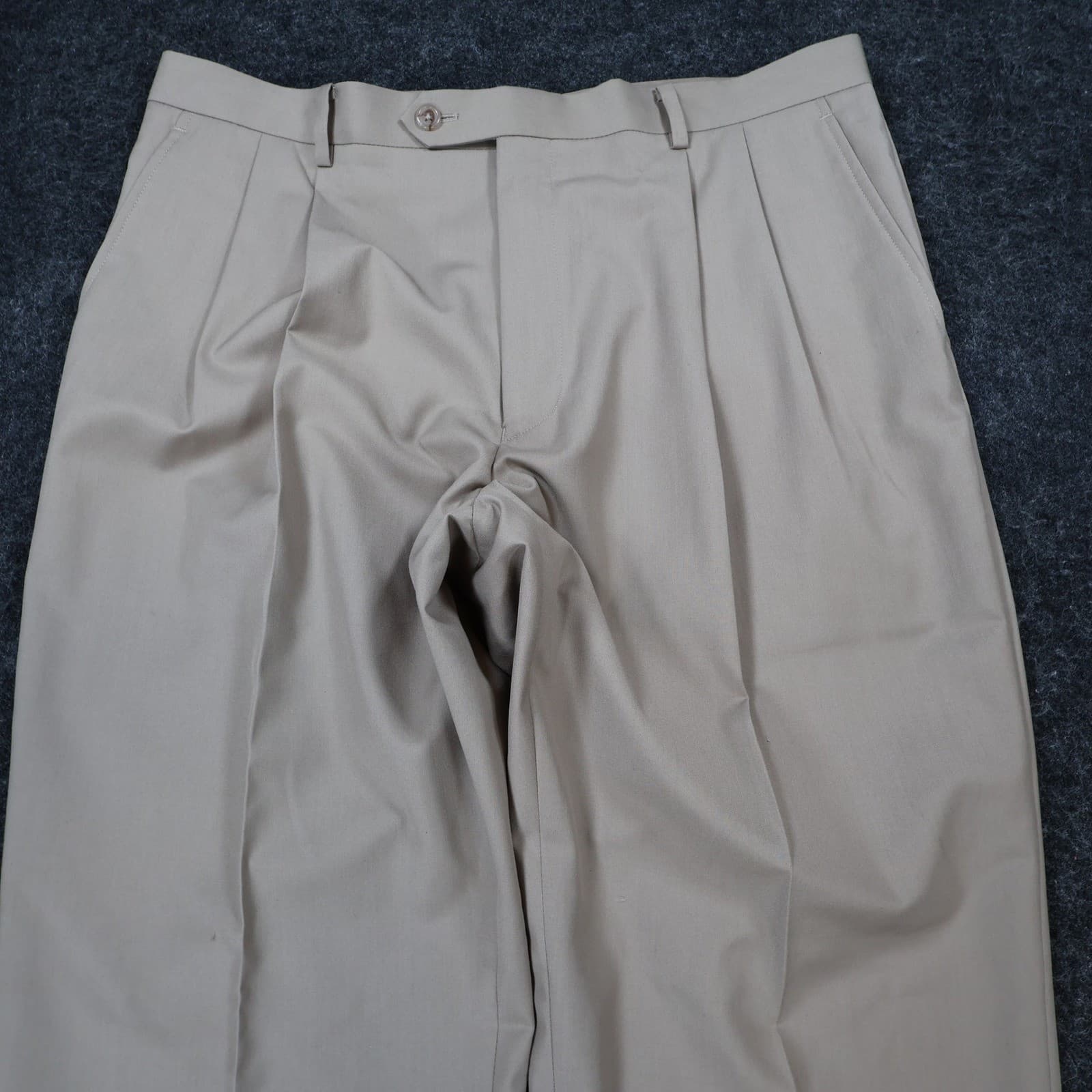 Daniel Cremieux Dress Pants Mens 38x30 Beige Poly Rayon Pleated Cuffed Trousers - Thumbnail 9