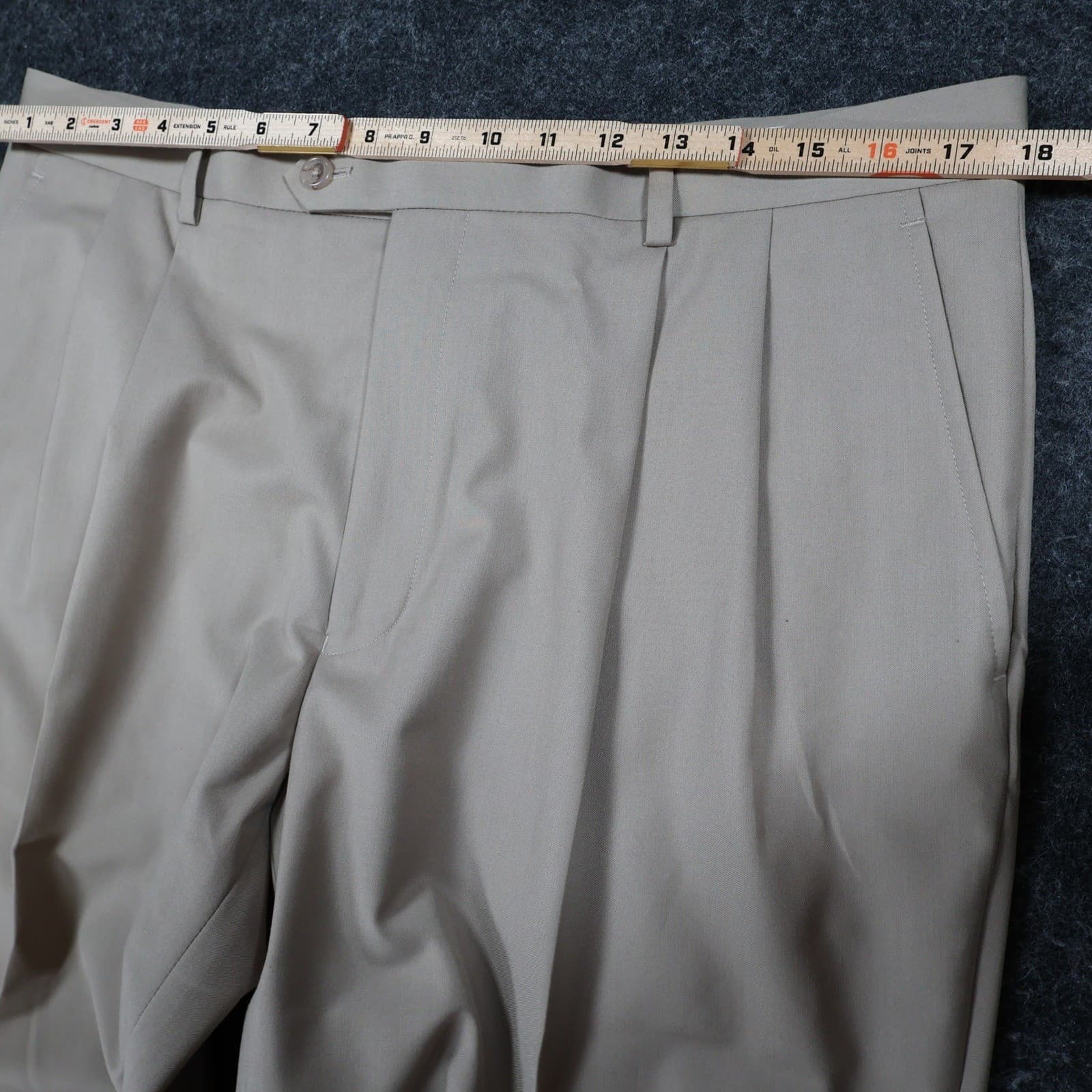 Daniel Cremieux Dress Pants Mens 38x30 Beige Poly Rayon Pleated Cuffed Trousers - Thumbnail 6