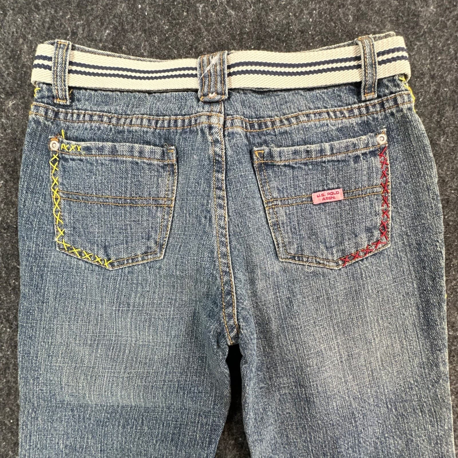 U.S. Polo Assn Jeans Girls 12 Blue Ramie Cotton Y2K Butterfly Embroidered Belted - Thumbnail 15