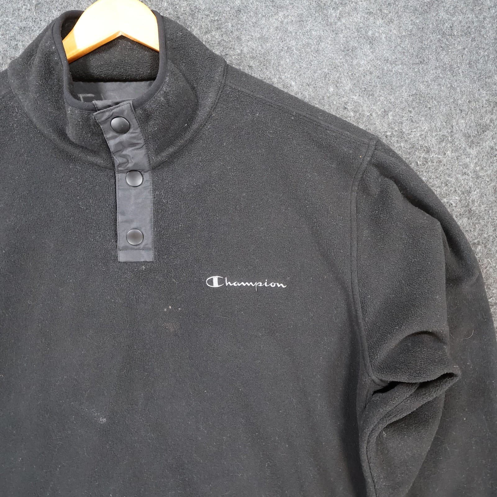 Champion Fleece Pullover Mens XLT Black Polyester Snap Neck Athletic Sweatshirt - Thumbnail 9