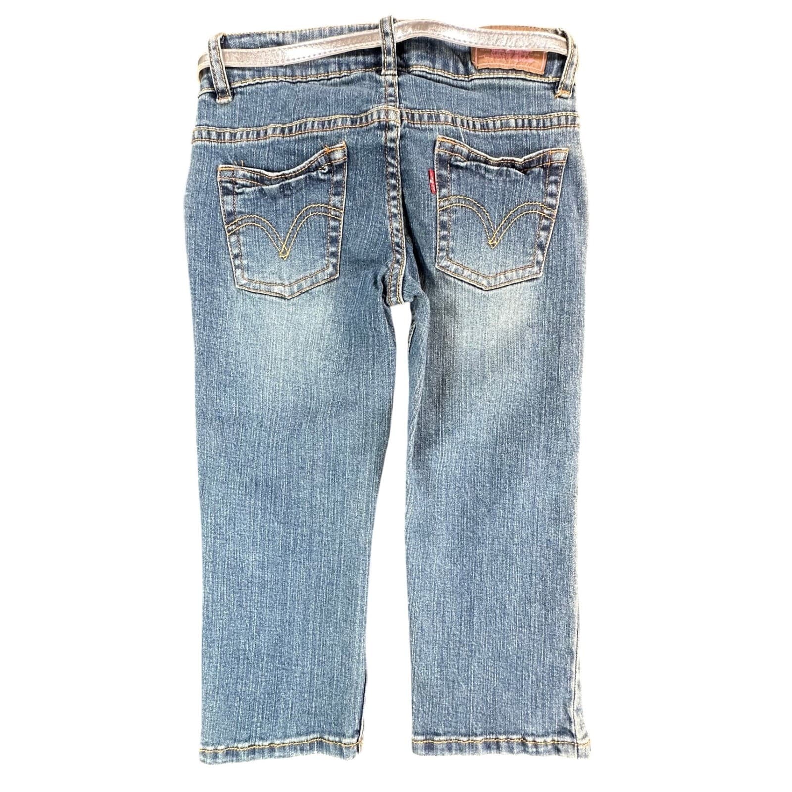 Levi's Capri Jeans Girls Size 8 Blue Denim Ramie Blend Y2K New With Tags Belt - Thumbnail 2