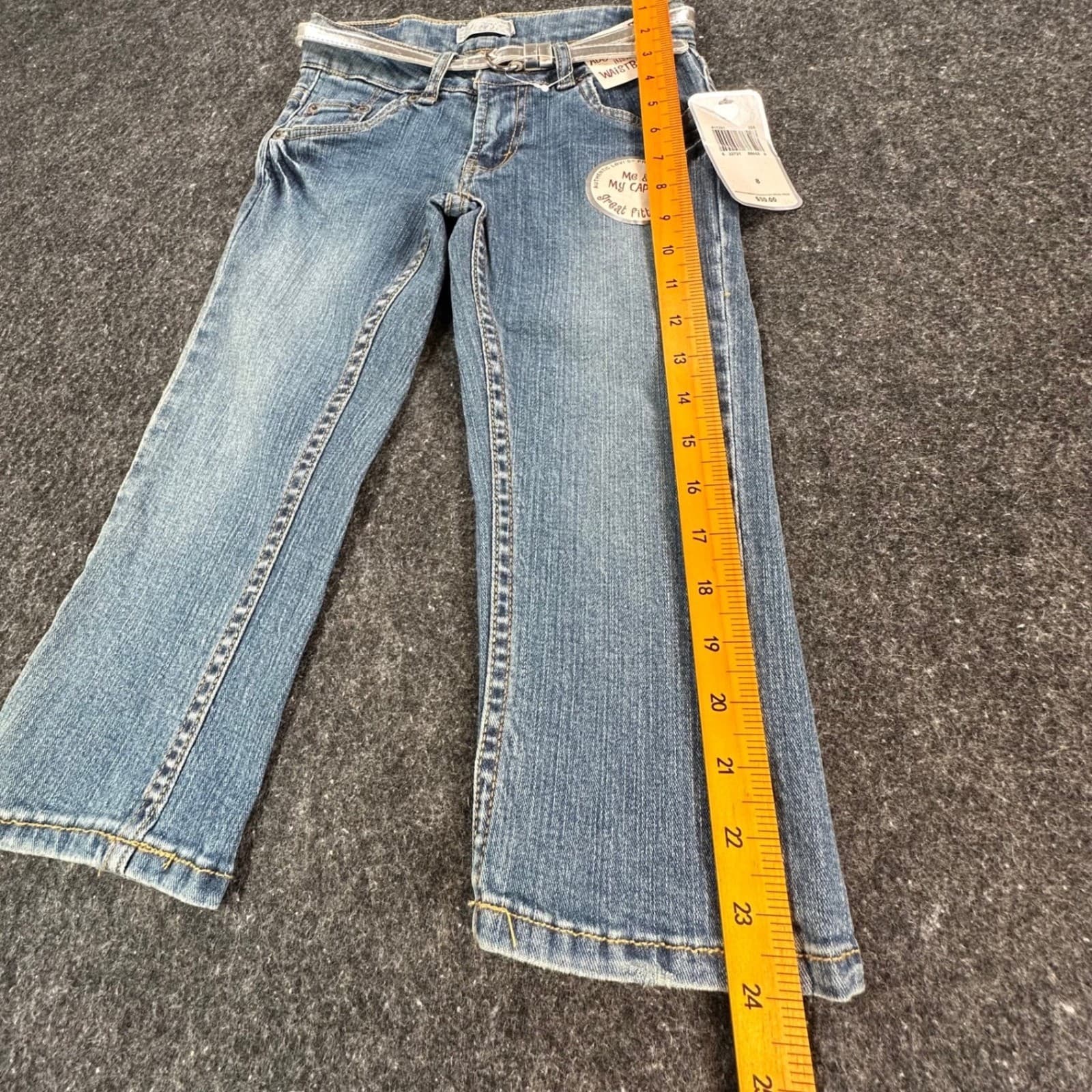Levi's Capri Jeans Girls Size 8 Blue Denim Ramie Blend Y2K New With Tags Belt - Thumbnail 3