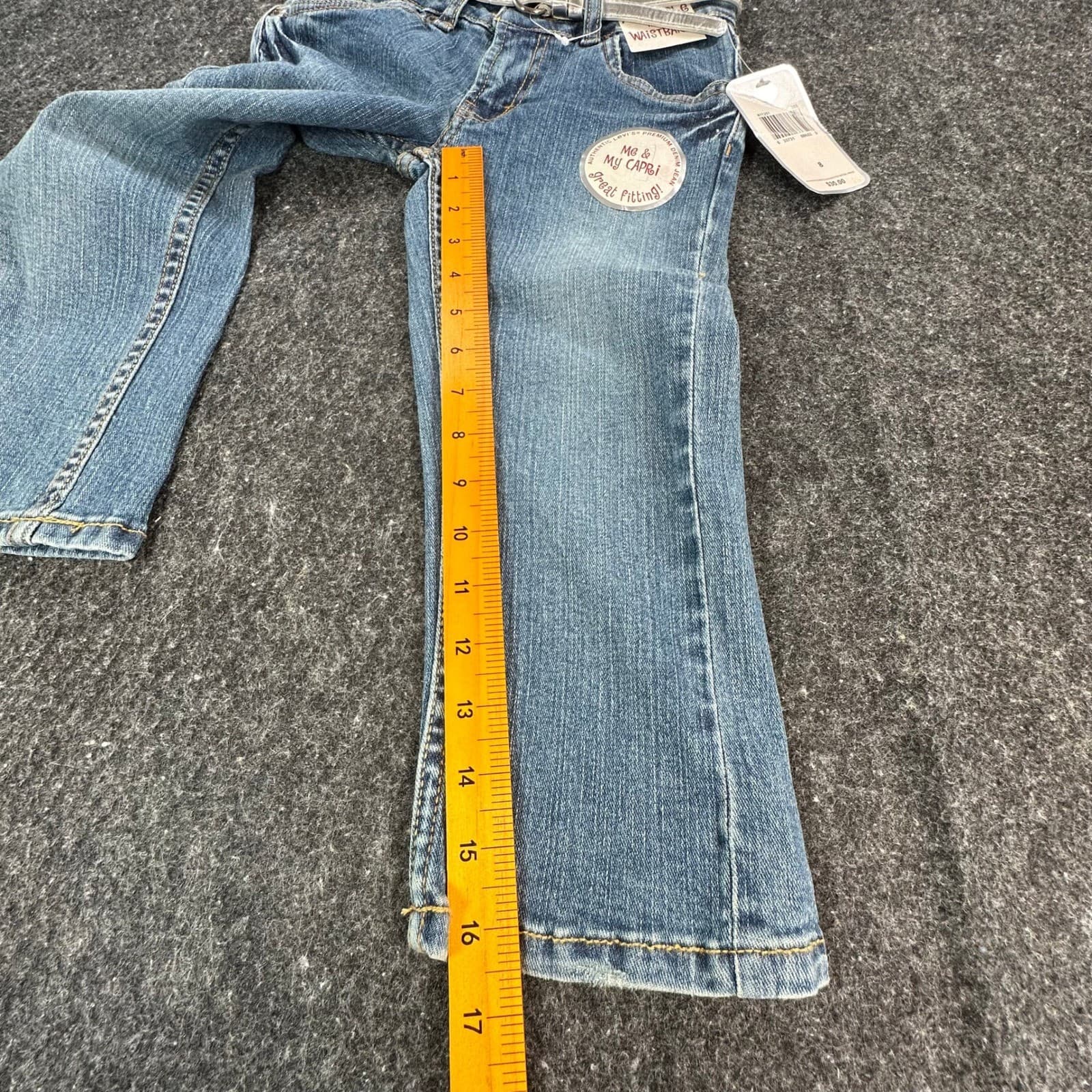Levi's Capri Jeans Girls Size 8 Blue Denim Ramie Blend Y2K New With Tags Belt - Thumbnail 4