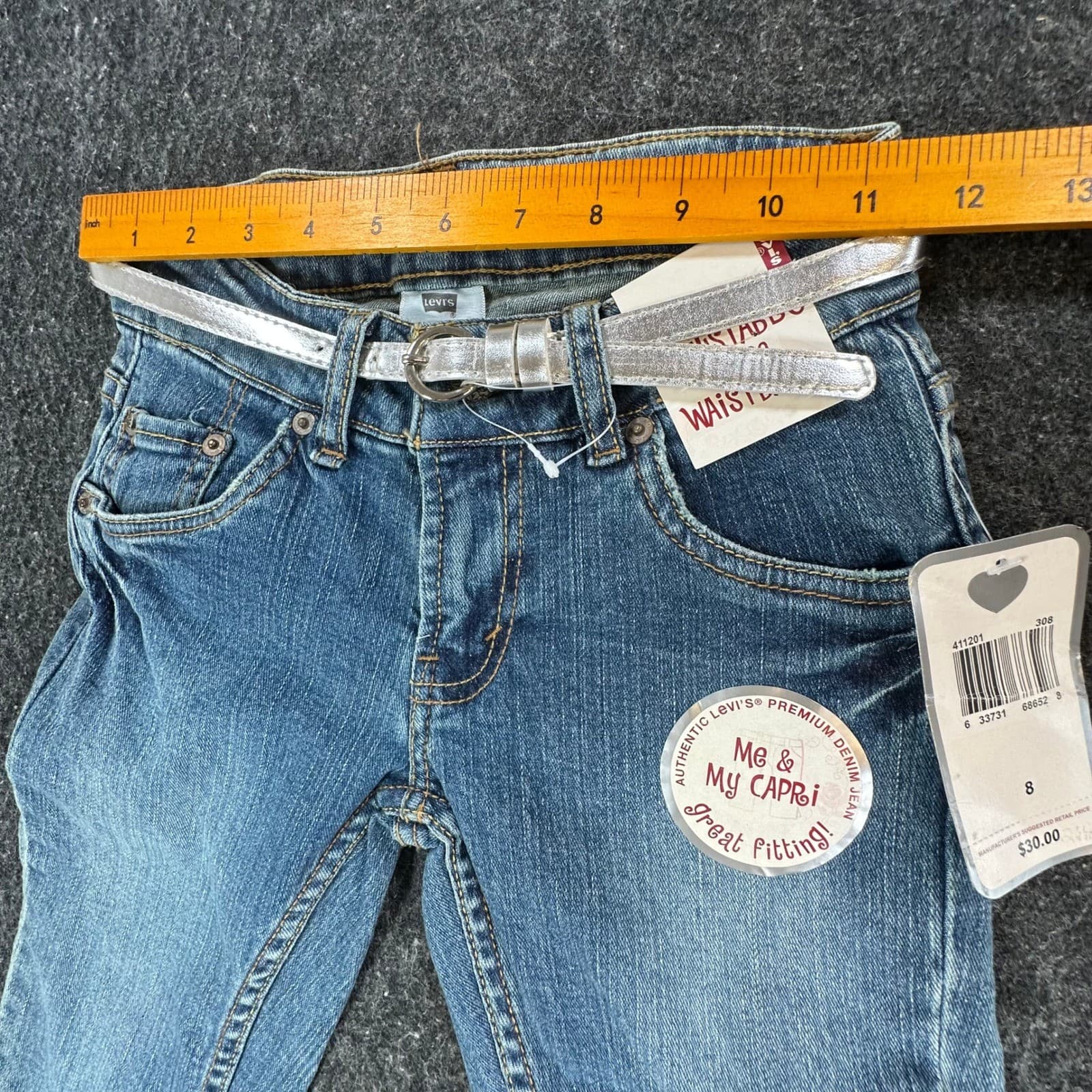 Levi's Capri Jeans Girls Size 8 Blue Denim Ramie Blend Y2K New With Tags Belt - Thumbnail 6