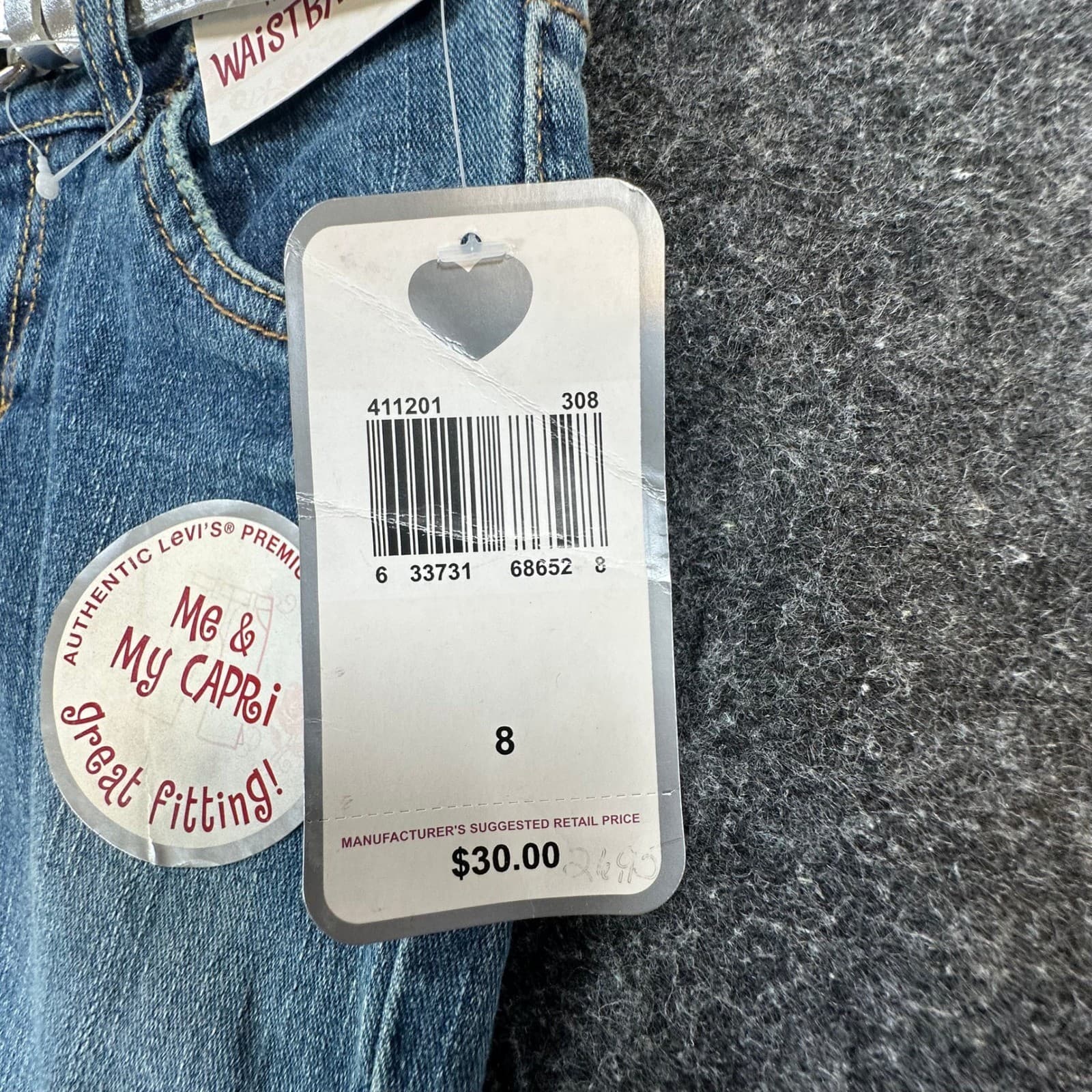 Levi's Capri Jeans Girls Size 8 Blue Denim Ramie Blend Y2K New With Tags Belt - Thumbnail 8