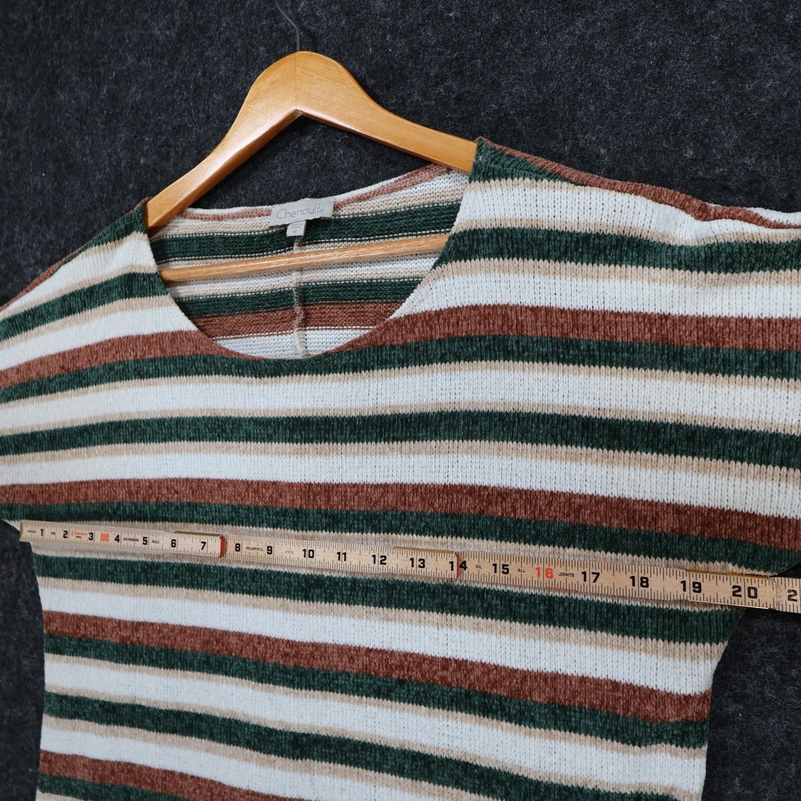 Chenault Sweater Womens M Green Brown Striped Polyester Relaxed Knit Top - Thumbnail 3