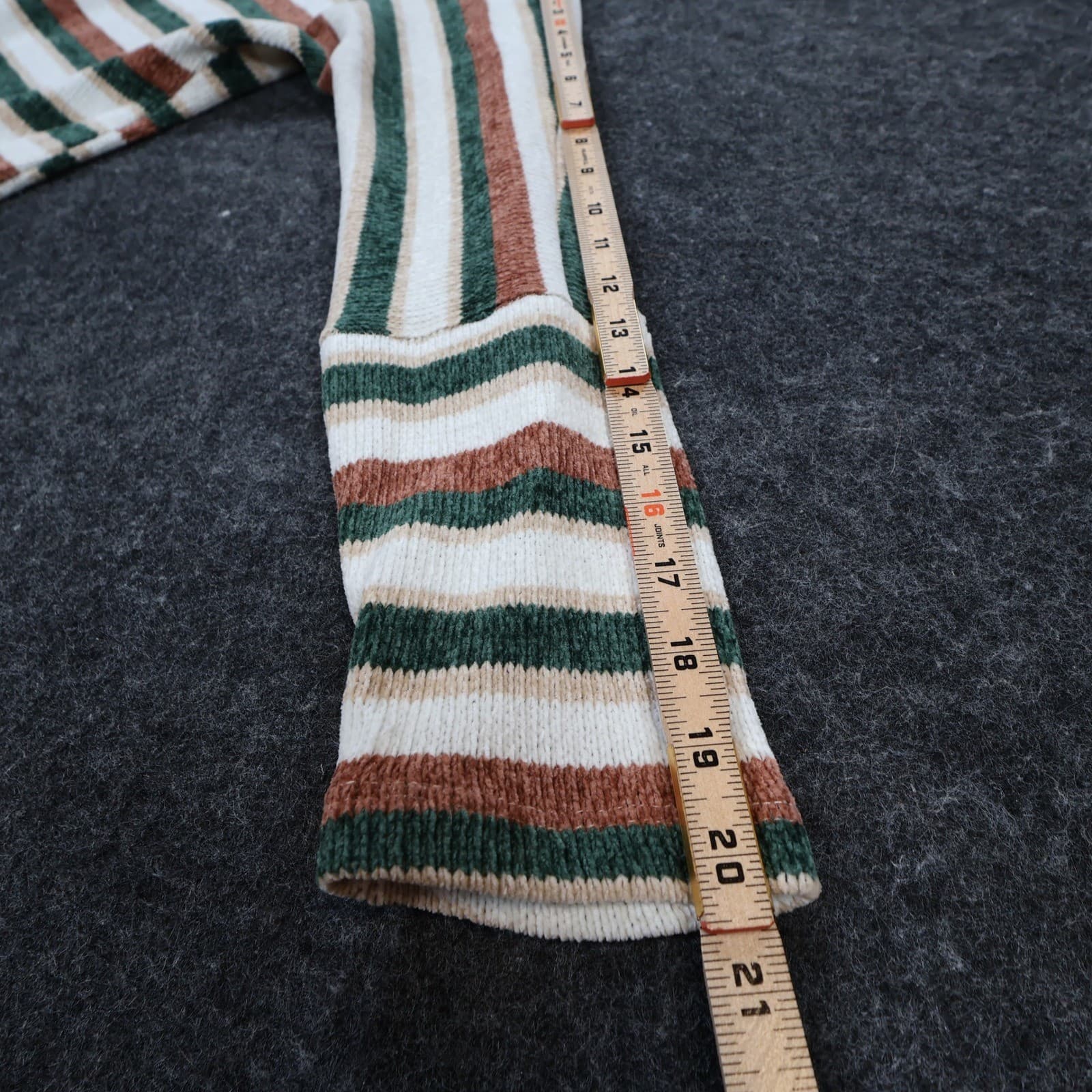 Chenault Sweater Womens M Green Brown Striped Polyester Relaxed Knit Top - Thumbnail 4