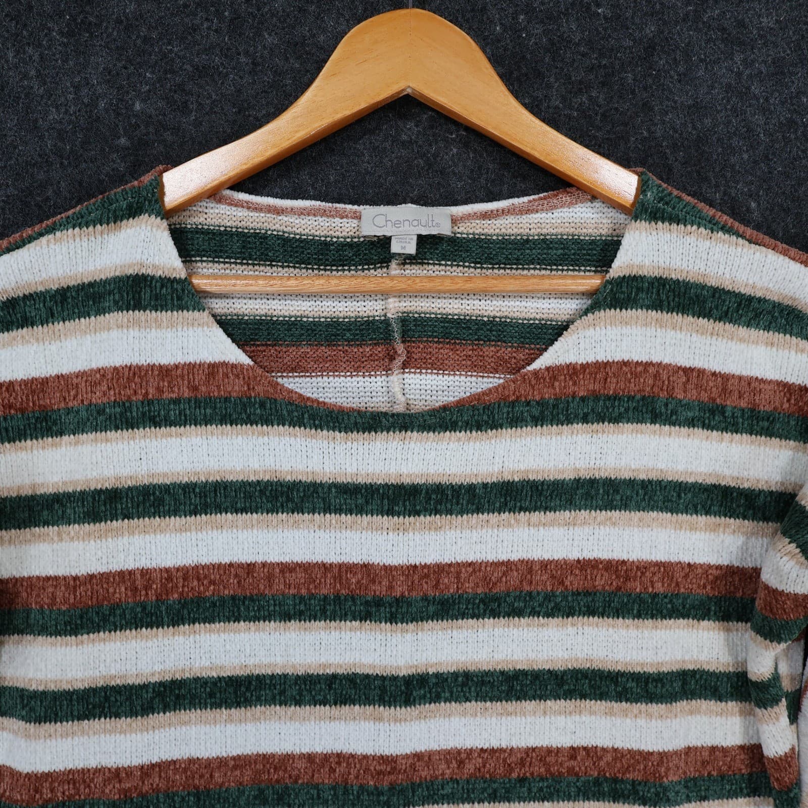 Chenault Sweater Womens M Green Brown Striped Polyester Relaxed Knit Top - Thumbnail 9