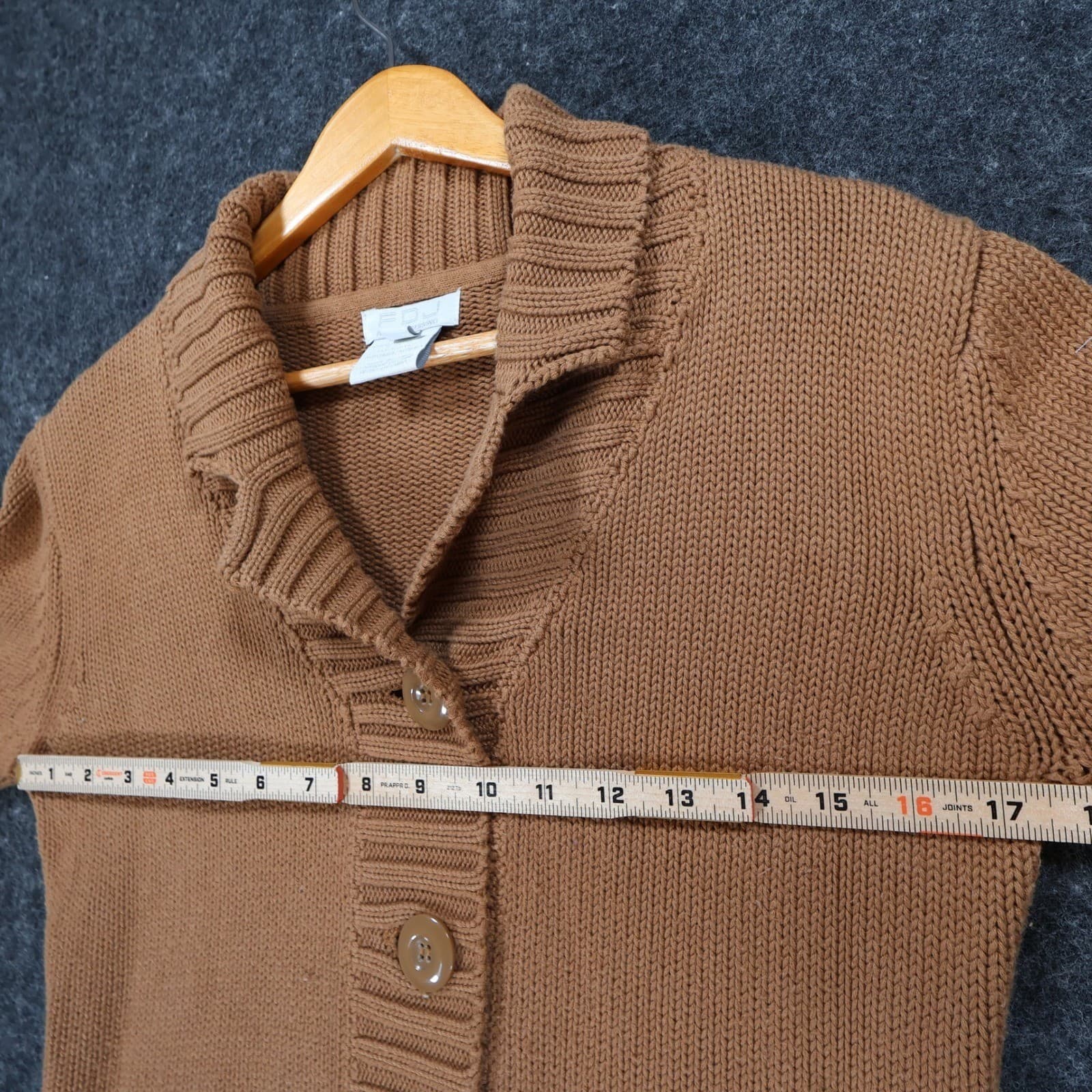 FDJ French Dressing Cardigan Sweater Womens Small Brown Cotton Shawl Collar Knit - Thumbnail 3