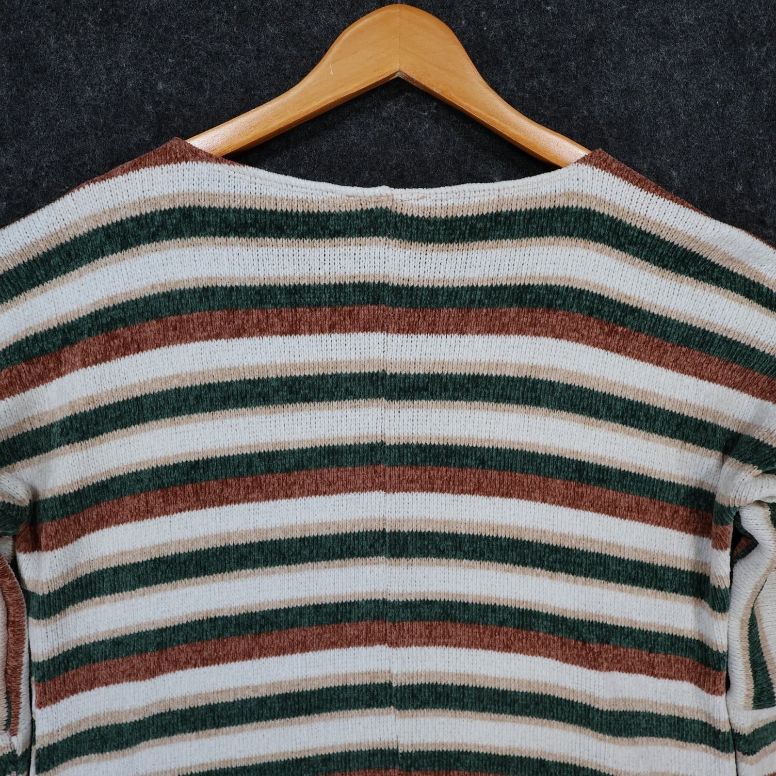 Chenault Sweater Womens M Green Brown Striped Polyester Relaxed Knit Top - Thumbnail 10