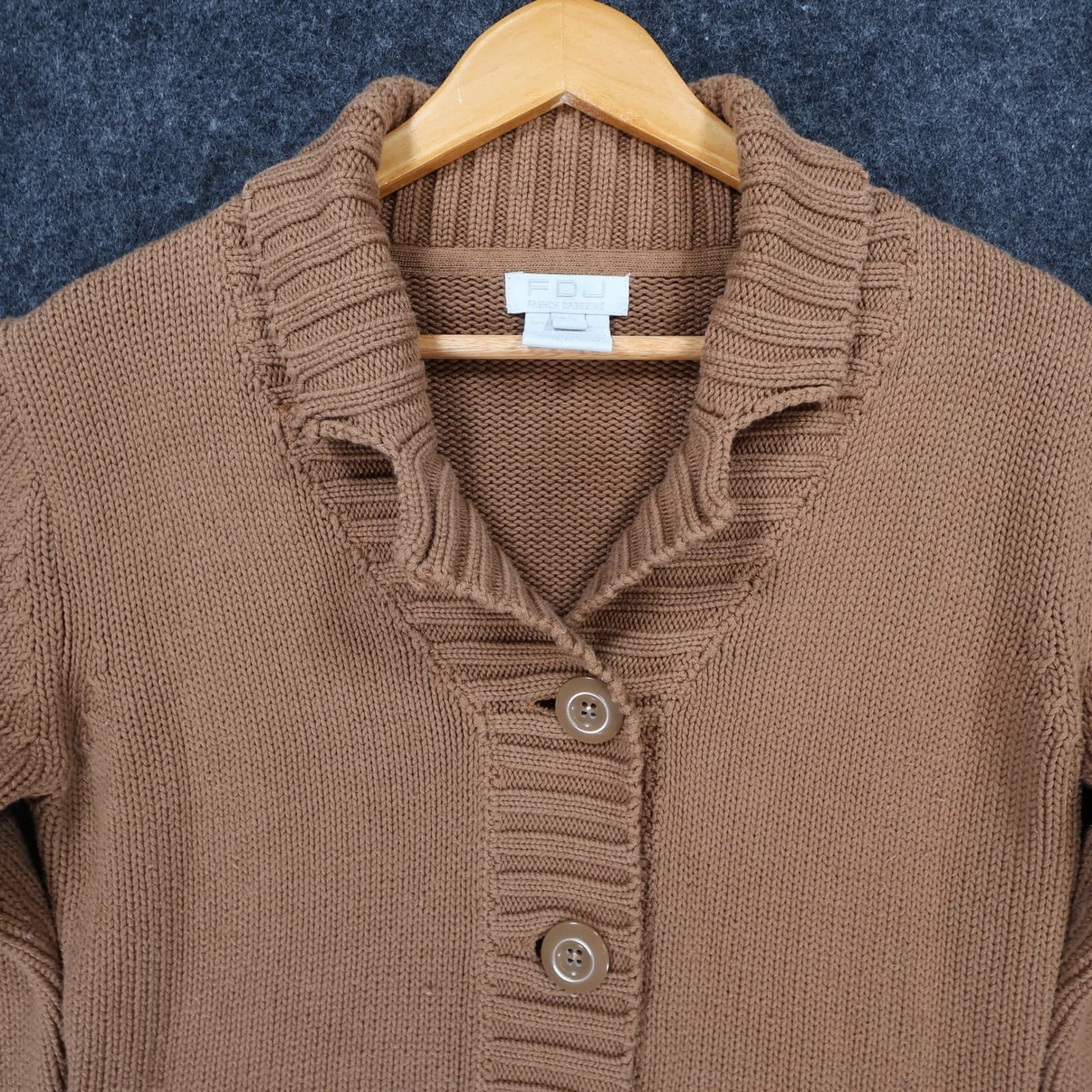 FDJ French Dressing Cardigan Sweater Womens Small Brown Cotton Shawl Collar Knit - Thumbnail 9