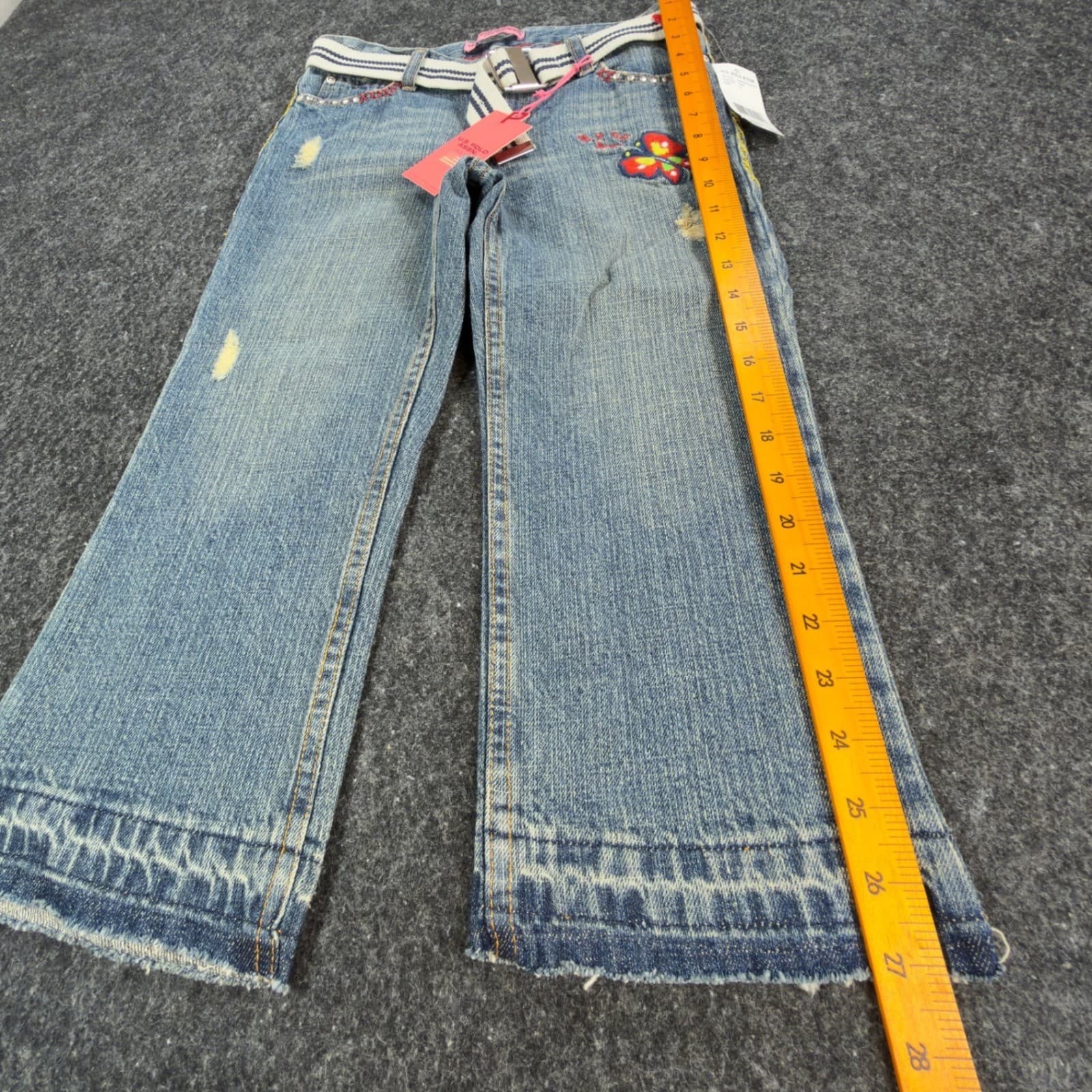 U.S. Polo Assn Jeans Girls 12 Blue Denim Butterfly Embroidered Y2K New With Tags - Thumbnail 3