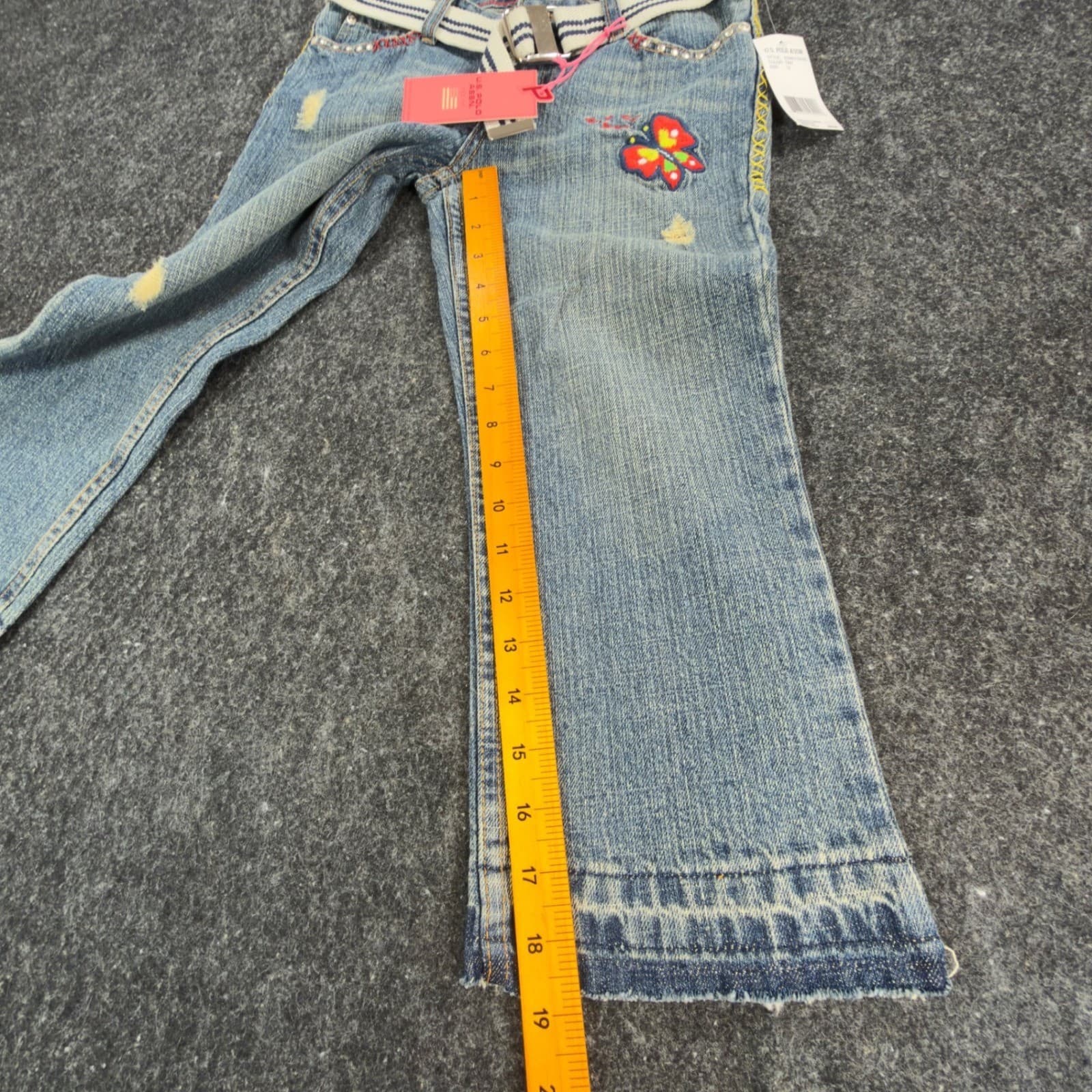 U.S. Polo Assn Jeans Girls 12 Blue Denim Butterfly Embroidered Y2K New With Tags - Thumbnail 4