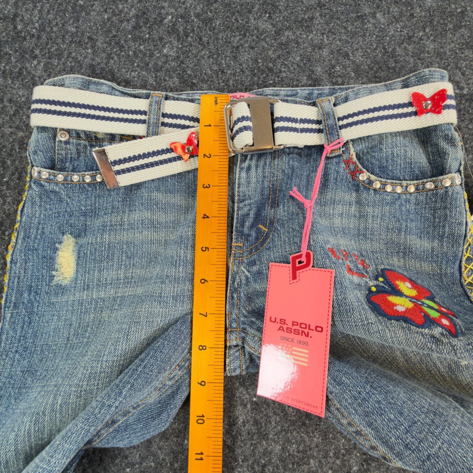 U.S. Polo Assn Jeans Girls 12 Blue Denim Butterfly Embroidered Y2K New With Tags - Thumbnail 6