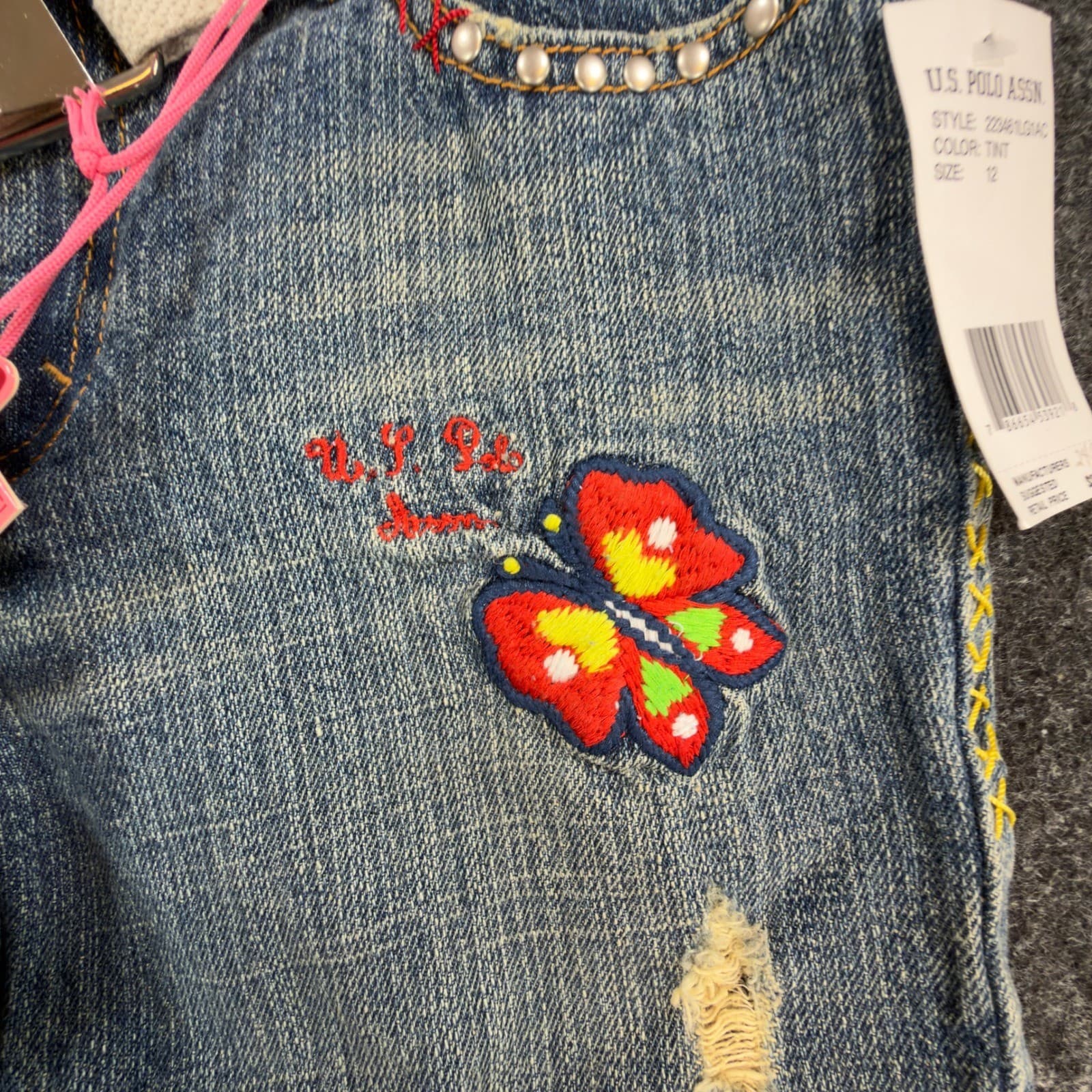 U.S. Polo Assn Jeans Girls 12 Blue Denim Butterfly Embroidered Y2K New With Tags - Thumbnail 15