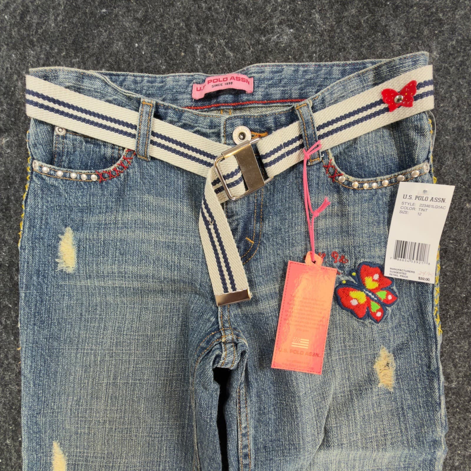 U.S. Polo Assn Jeans Girls 12 Blue Denim Butterfly Embroidered Y2K New With Tags - Thumbnail 11