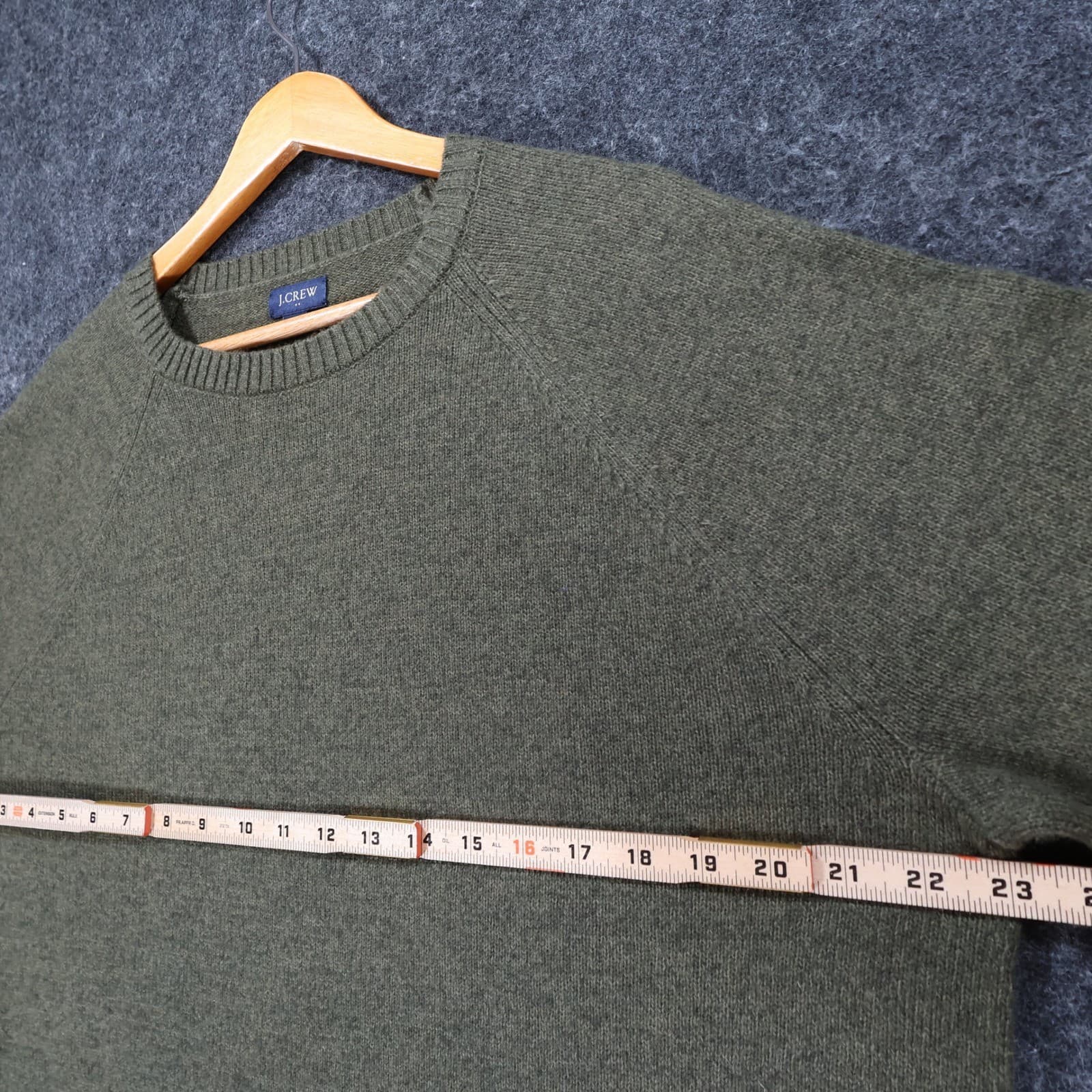 J.Crew Sweater Mens Large Green Lambs Wool Blend Raglan Crewneck Knit Classic - Thumbnail 3