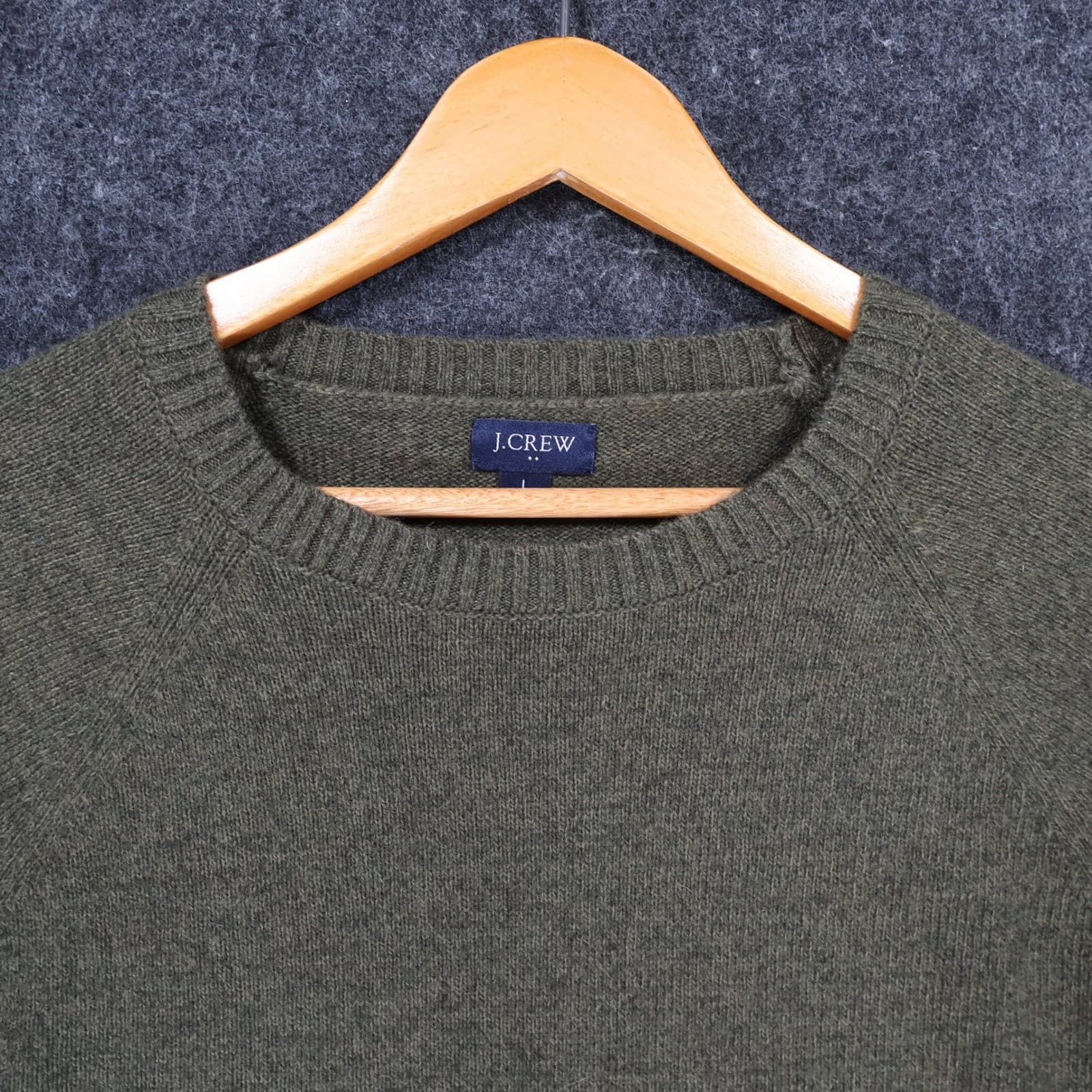 J.Crew Sweater Mens Large Green Lambs Wool Blend Raglan Crewneck Knit Classic - Thumbnail 9