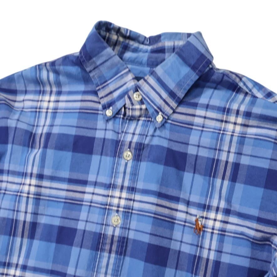 Ralph Lauren Button Down Shirt Mens L Blue Excellent Slim Fit Stretch Oxford - Thumbnail 3