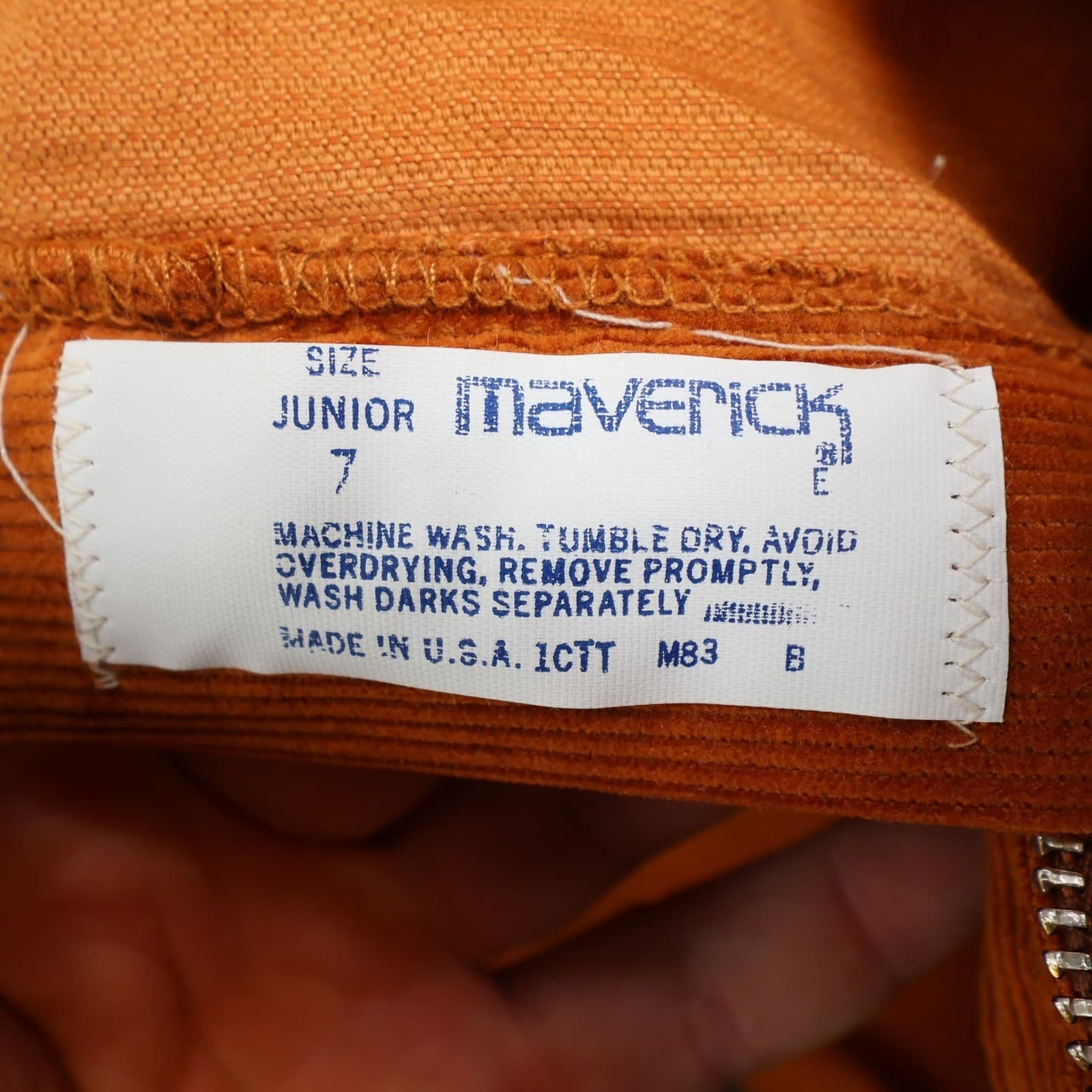 Maverick Corduroy Pants Juniors Size 7 Orange Vintage 80s New Old Stock NOS USA - Thumbnail 8