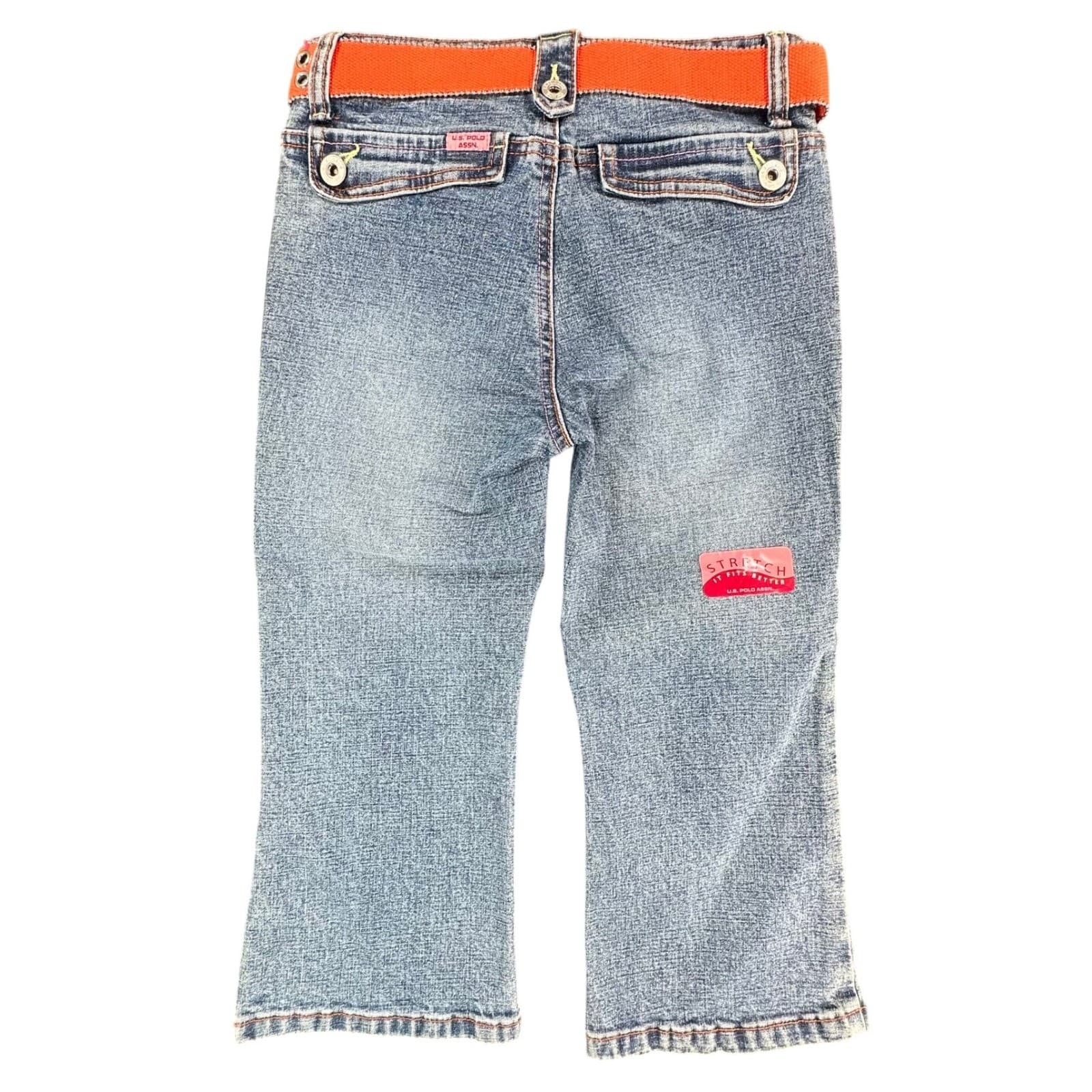U.S. Polo Assn Jeans Girls 8 Blue Ramie Cotton Stretch Flare Y2K With Belt New - Thumbnail 2
