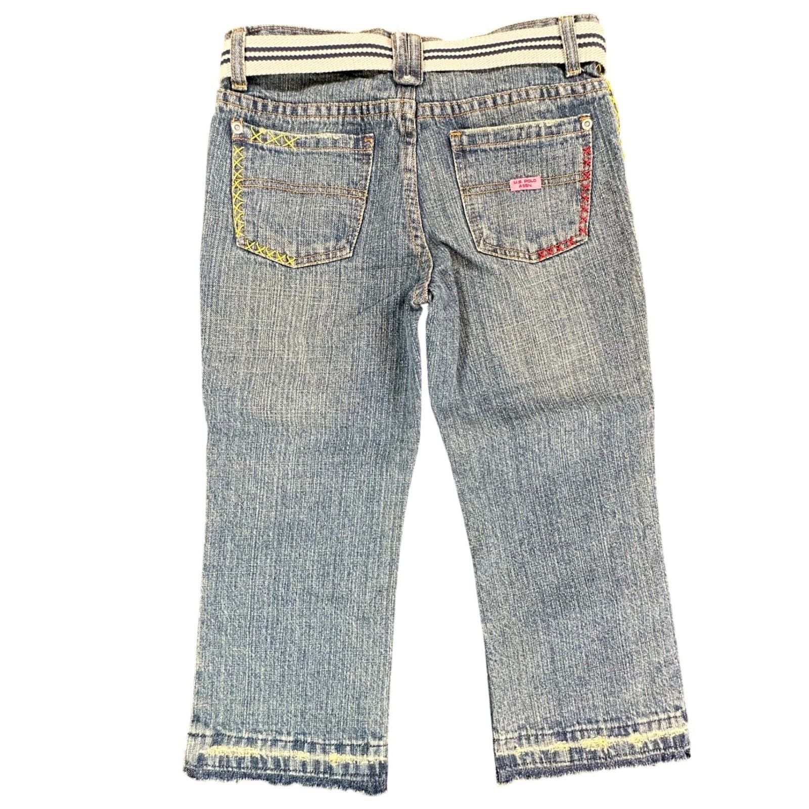 U.S. Polo Assn Jeans Girls 12 Blue Denim Y2K Butterfly Embroidered Belted USPA - Thumbnail 2