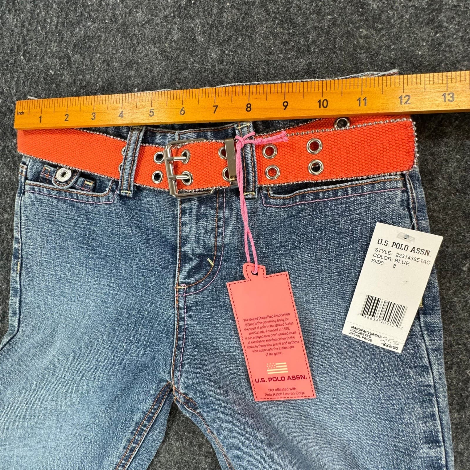 U.S. Polo Assn Jeans Girls 8 Blue Ramie Cotton Stretch Flare Y2K With Belt New - Thumbnail 6