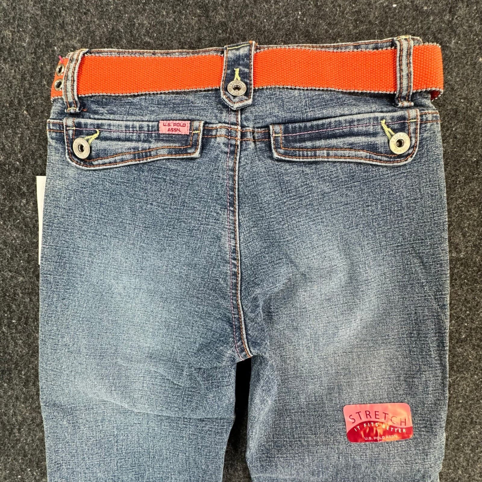 U.S. Polo Assn Jeans Girls 8 Blue Ramie Cotton Stretch Flare Y2K With Belt New - Thumbnail 14