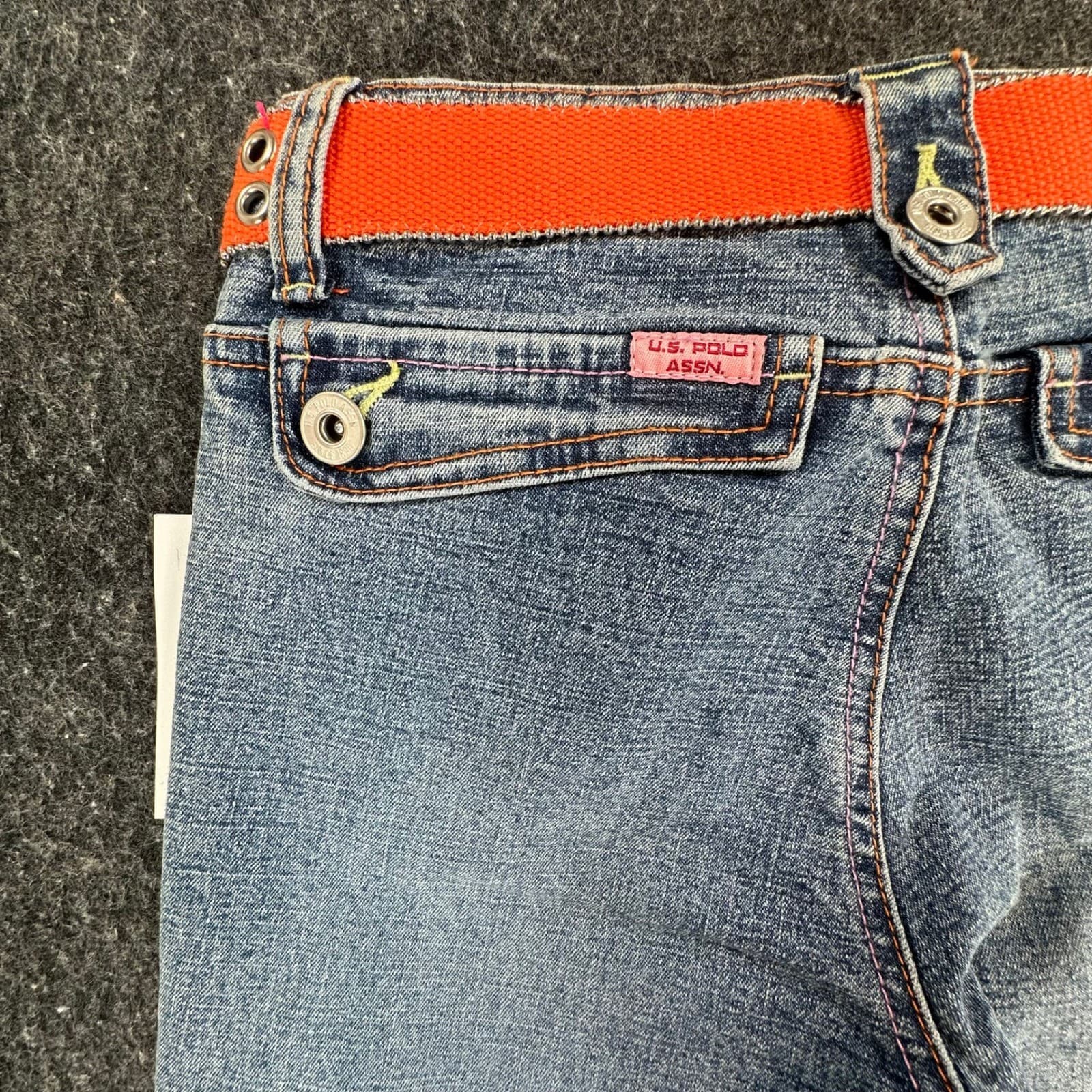 U.S. Polo Assn Jeans Girls 8 Blue Ramie Cotton Stretch Flare Y2K With Belt New - Thumbnail 15