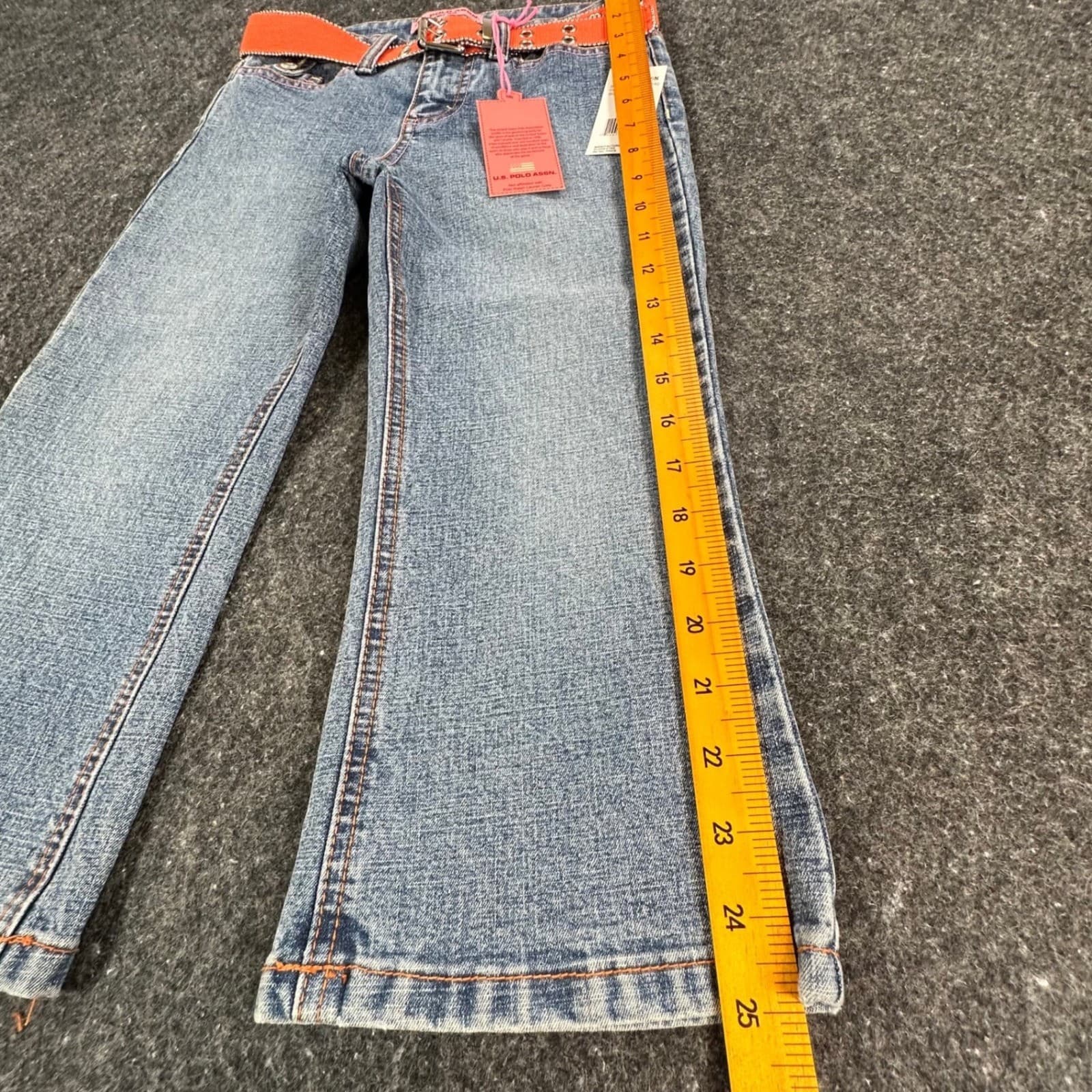 U.S. Polo Assn Jeans Girls 8 Blue Ramie Cotton Stretch Flare Y2K With Belt New - Thumbnail 3