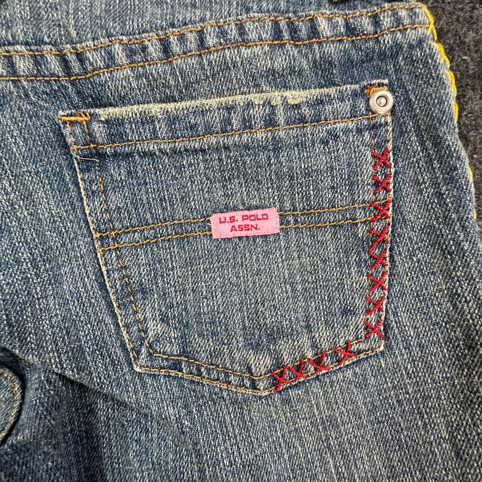 U.S. Polo Assn Jeans Girls 12 Blue Denim Y2K Butterfly Embroidered Belted USPA - Thumbnail 10