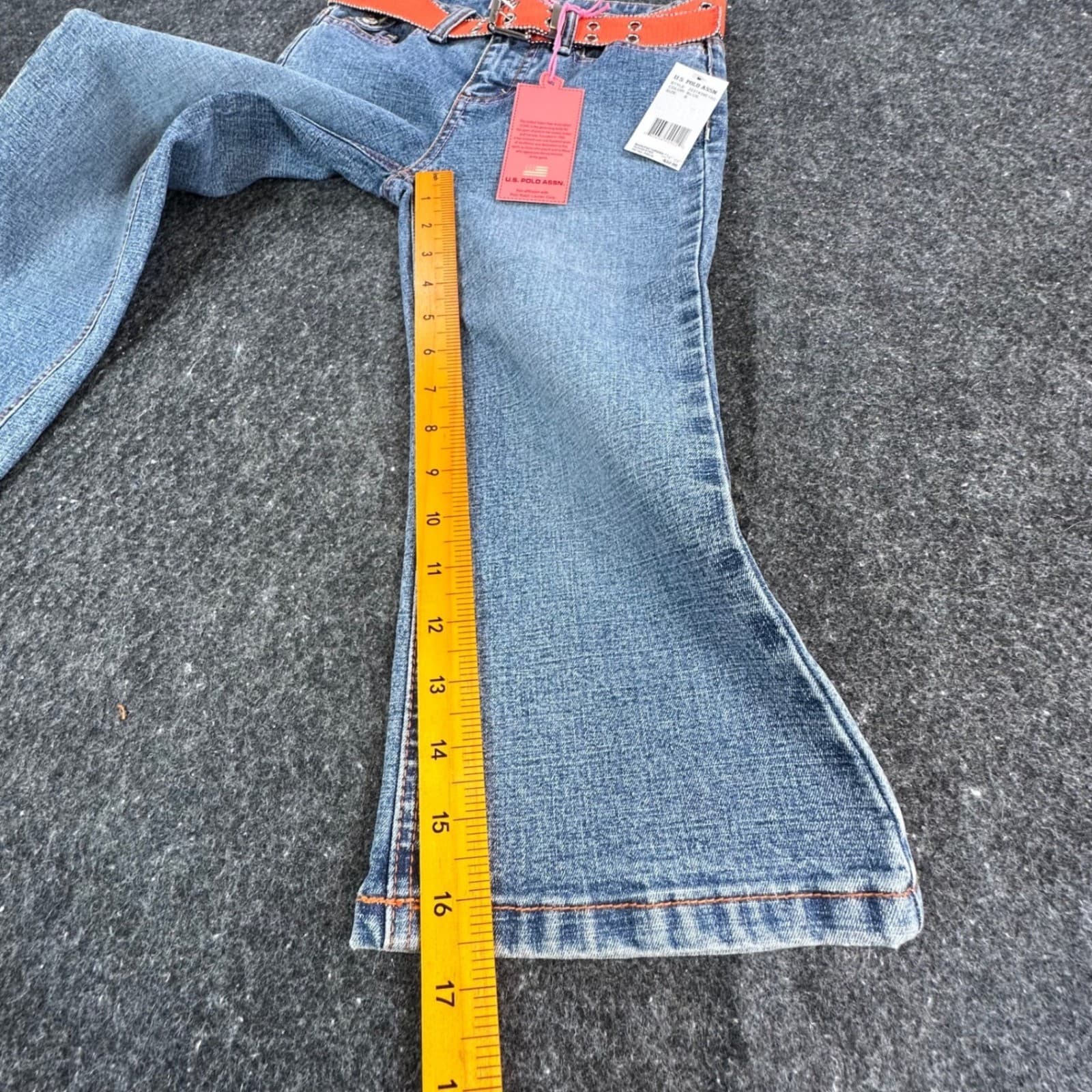 U.S. Polo Assn Jeans Girls 8 Blue Ramie Cotton Stretch Flare Y2K With Belt New - Thumbnail 4