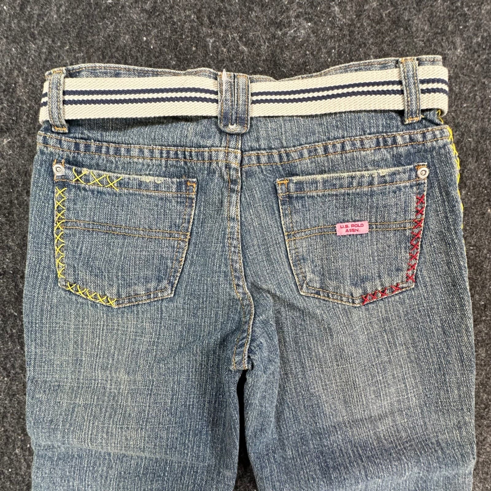 U.S. Polo Assn Jeans Girls 12 Blue Denim Y2K Butterfly Embroidered Belted USPA - Thumbnail 8