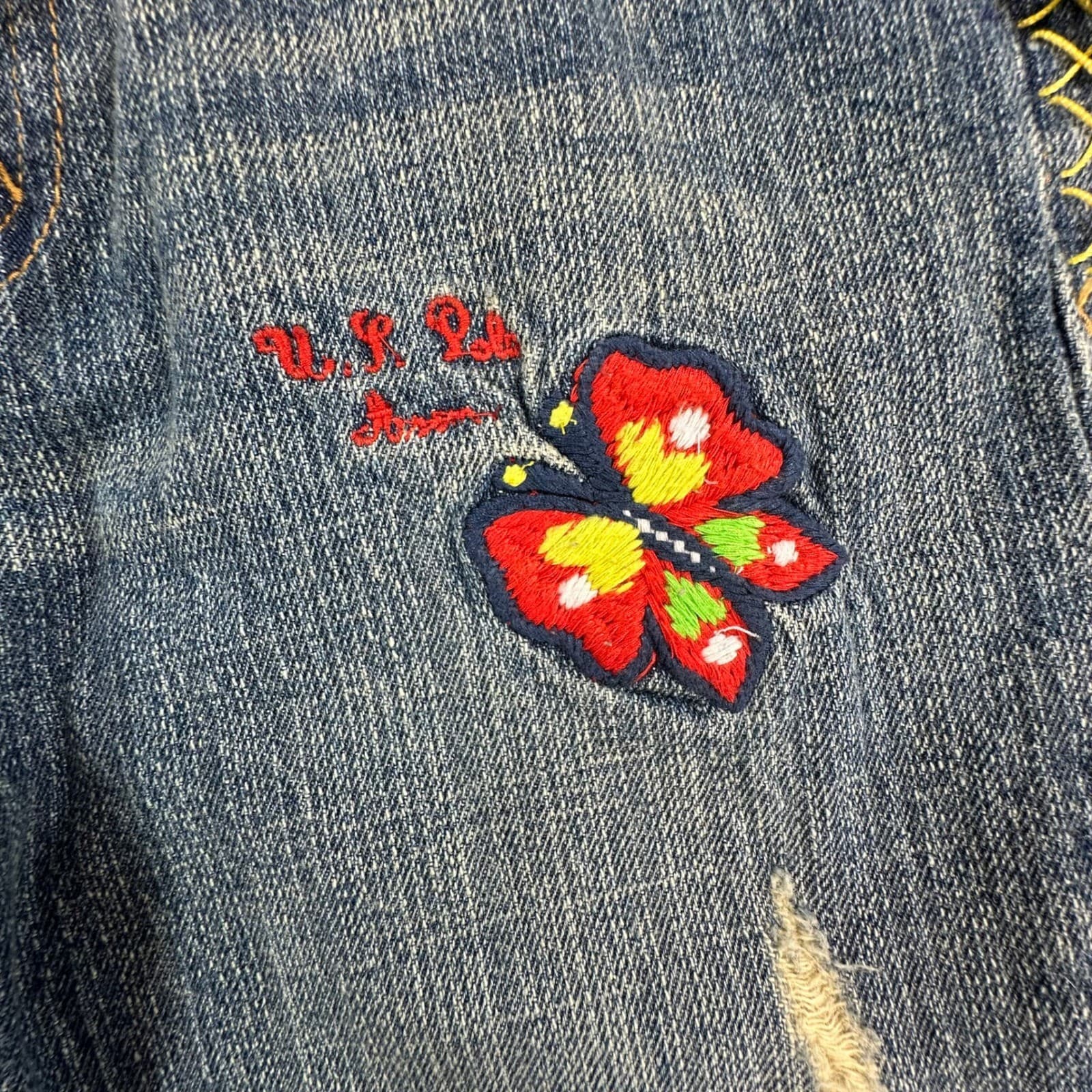 U.S. Polo Assn Jeans Girls 12 Blue Denim Y2K Butterfly Embroidered Belted USPA - Thumbnail 11