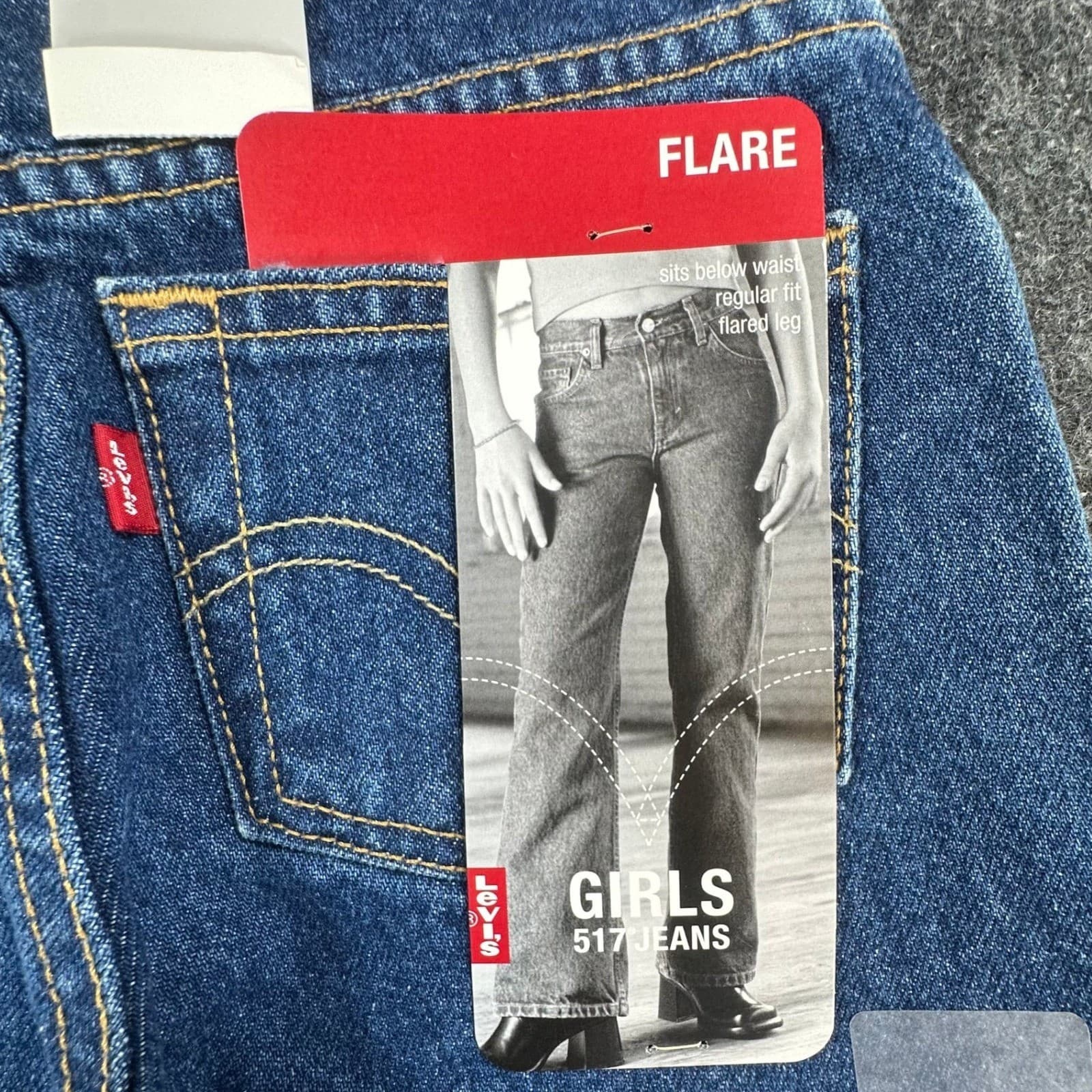 Levi's 517 Flare Jeans Girls Size 10 Slim Blue Denim Cotton Y2K New With Tags - Thumbnail 9