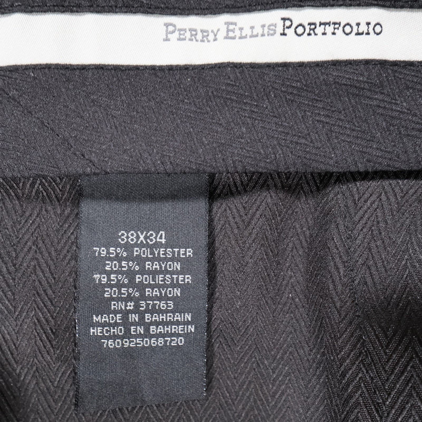 Perry Ellis Portfolio Dress Pants Mens 38x34 Black Poly Rayon Flat Front Slacks - Thumbnail 8