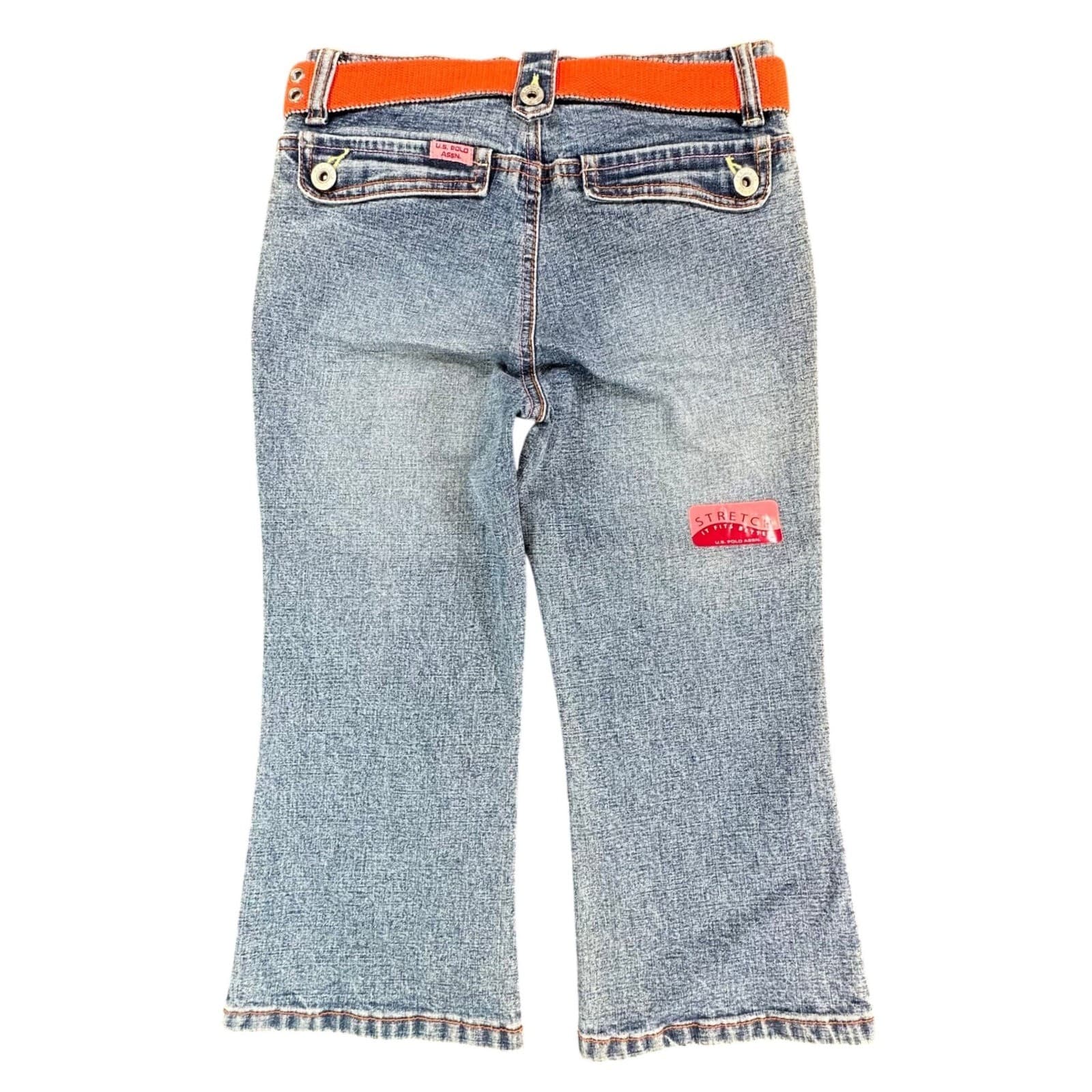 U.S. Polo Assn Flare Jeans Girls 8 Blue Ramie Cotton Stretch Y2K With Belt - Thumbnail 2