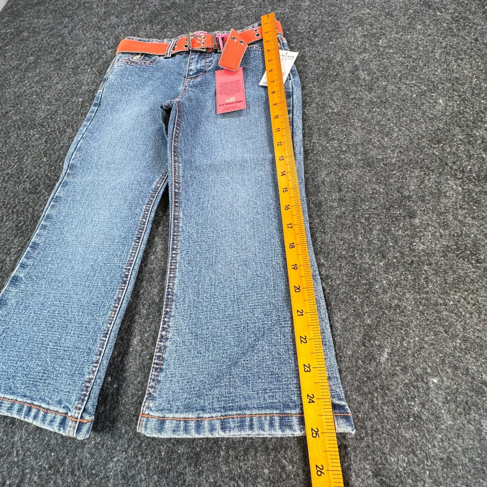 U.S. Polo Assn Flare Jeans Girls 8 Blue Ramie Cotton Stretch Y2K With Belt - Thumbnail 3