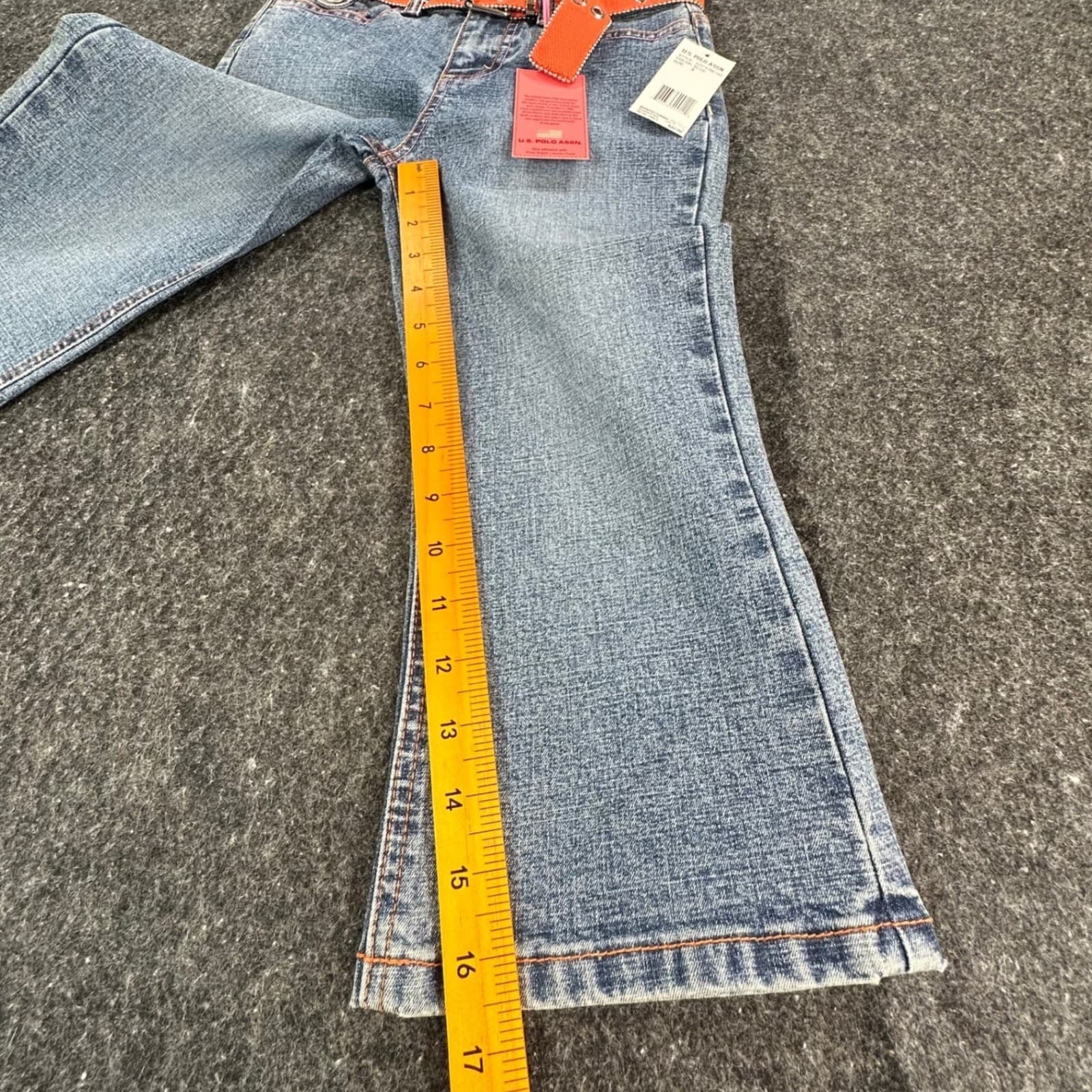 U.S. Polo Assn Flare Jeans Girls 8 Blue Ramie Cotton Stretch Y2K With Belt - Thumbnail 4