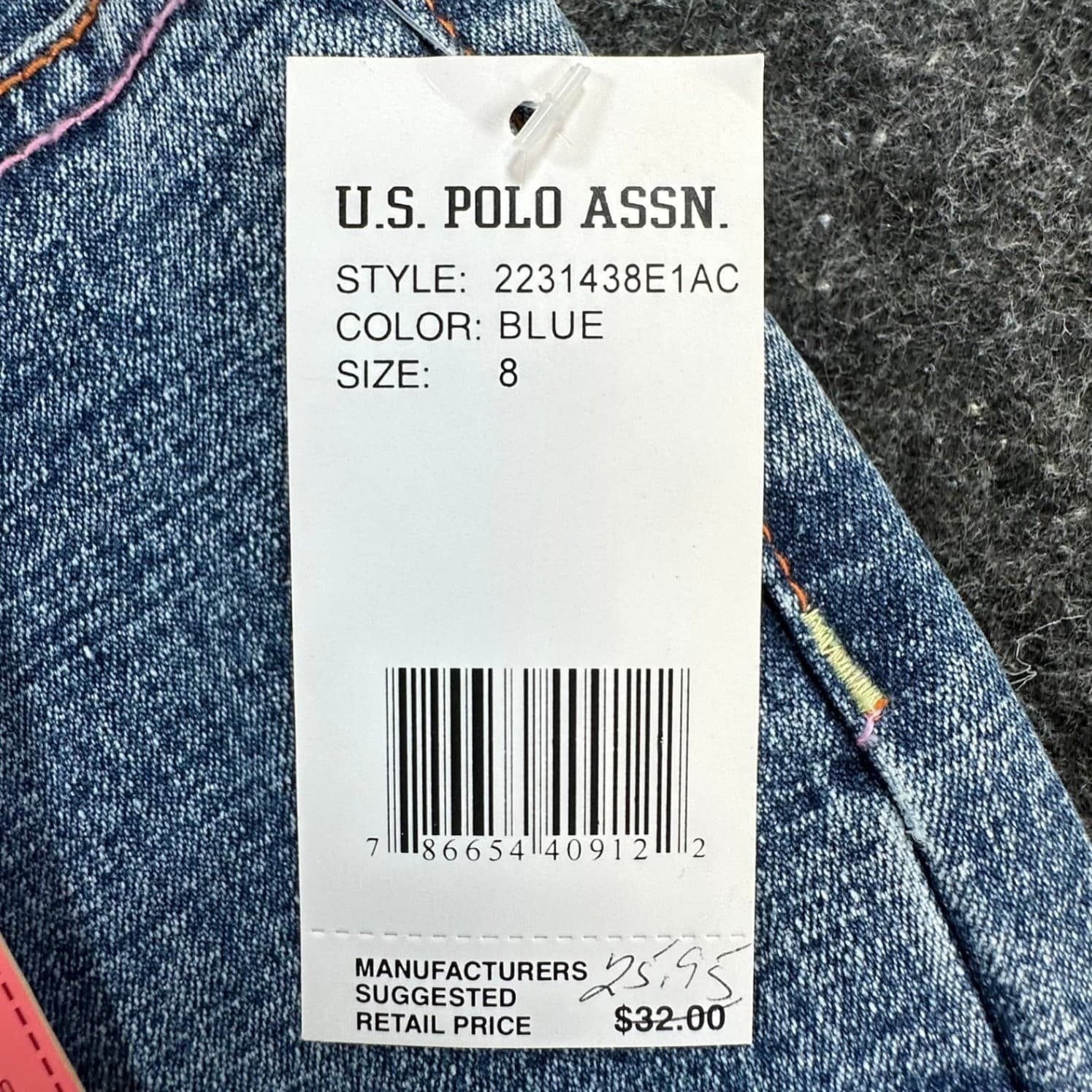 U.S. Polo Assn Flare Jeans Girls 8 Blue Ramie Cotton Stretch Y2K With Belt - Thumbnail 8