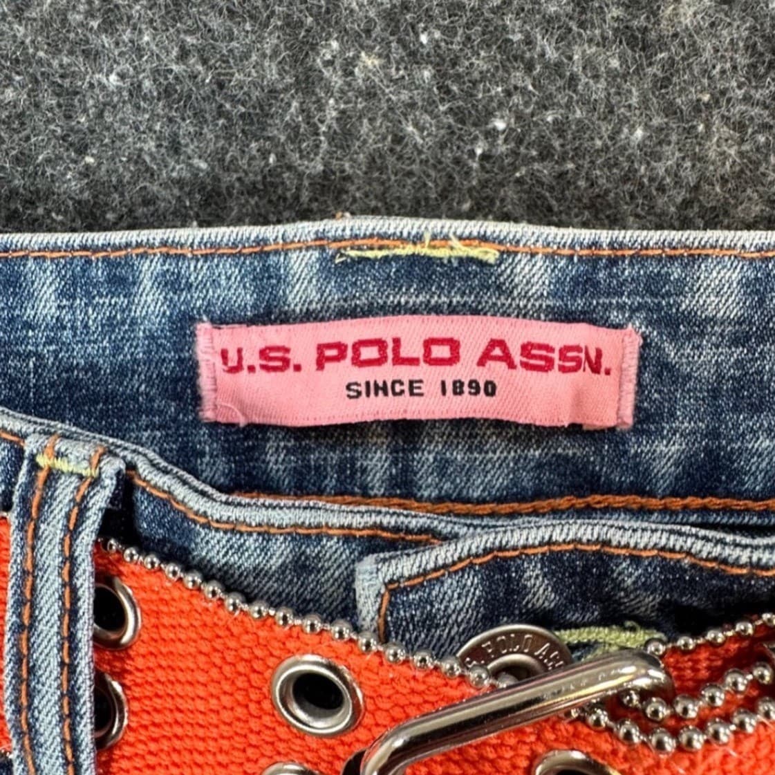 U.S. Polo Assn Flare Jeans Girls 8 Blue Ramie Cotton Stretch Y2K With Belt - Thumbnail 10