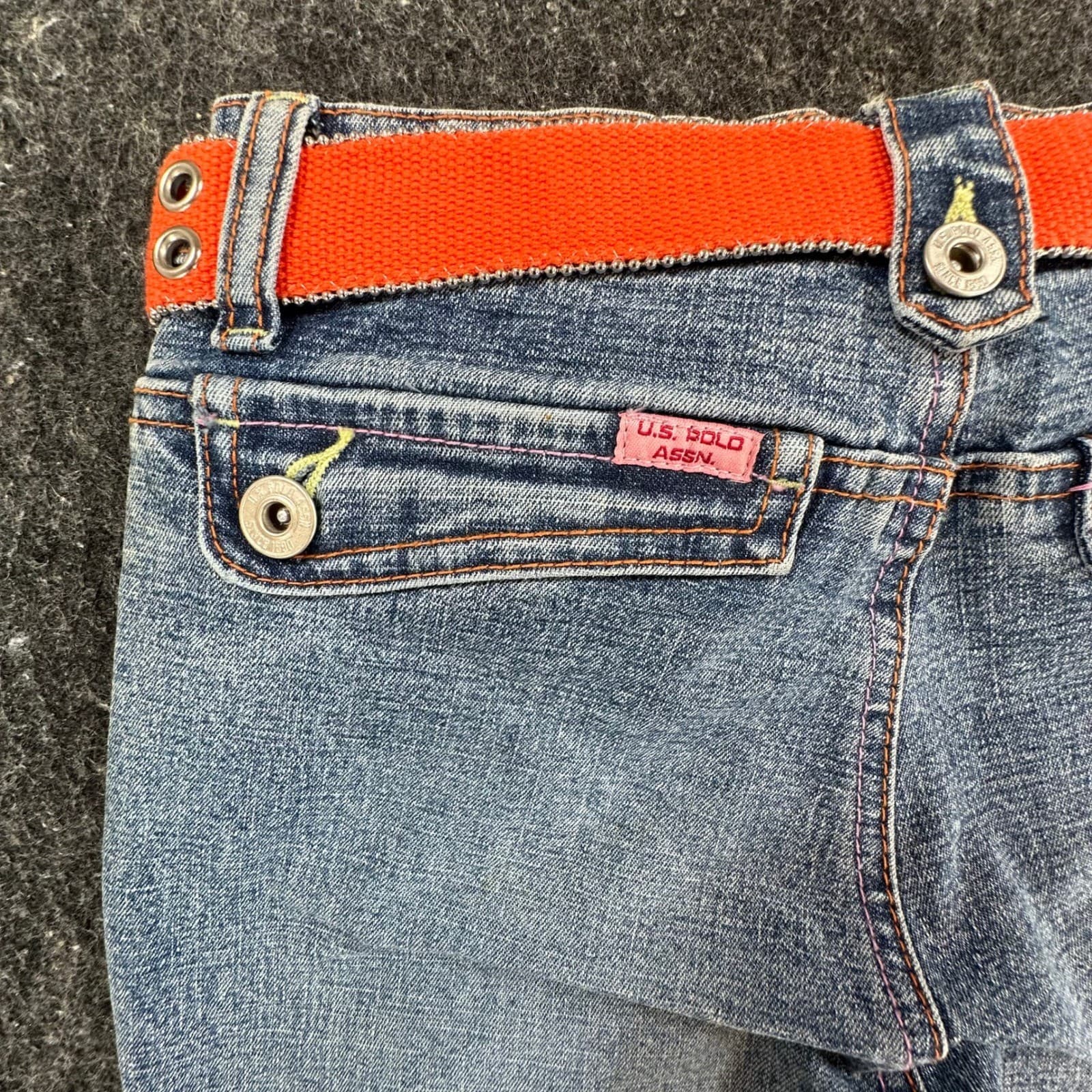 U.S. Polo Assn Flare Jeans Girls 8 Blue Ramie Cotton Stretch Y2K With Belt - Thumbnail 15