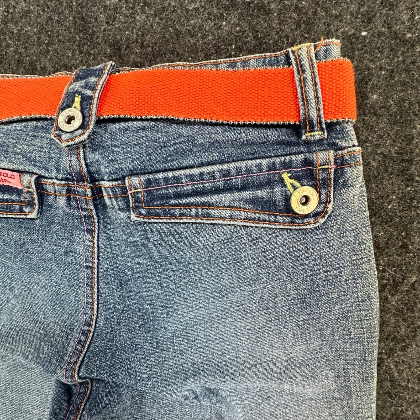 U.S. Polo Assn Flare Jeans Girls 8 Blue Ramie Cotton Stretch Y2K With Belt - Thumbnail 16