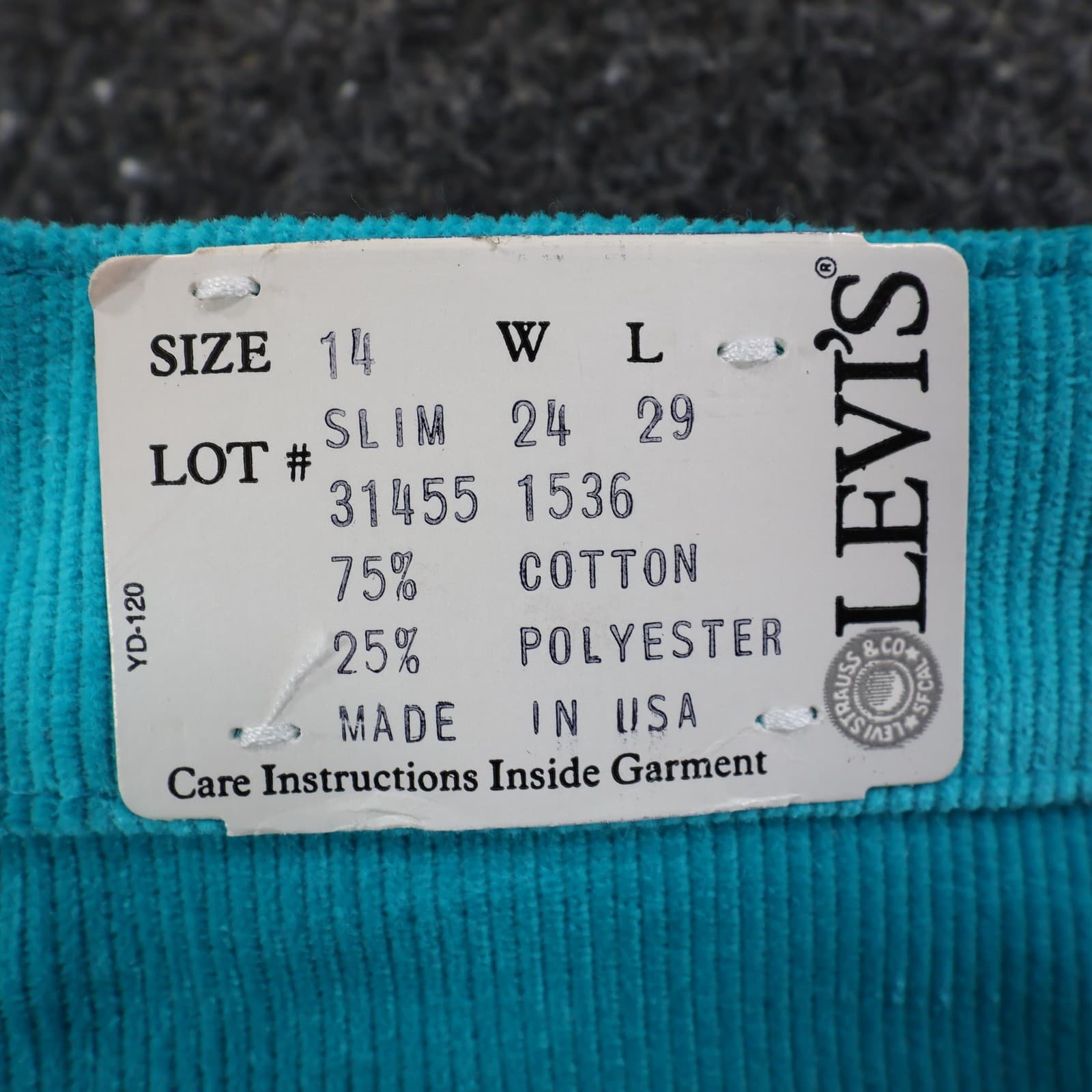 Levi's Corduroy Pants Girls 14 Slim Turquoise Blue Vintage 80s 90s New Old Stock - Thumbnail 8