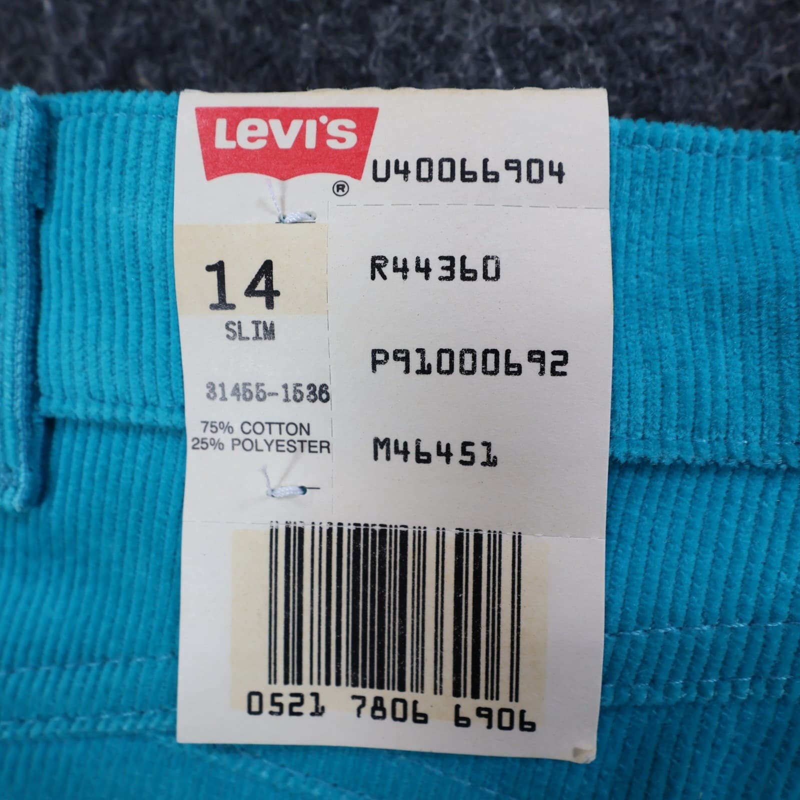 Levi's Corduroy Pants Girls 14 Slim Turquoise Blue Vintage 80s 90s New Old Stock - Thumbnail 10